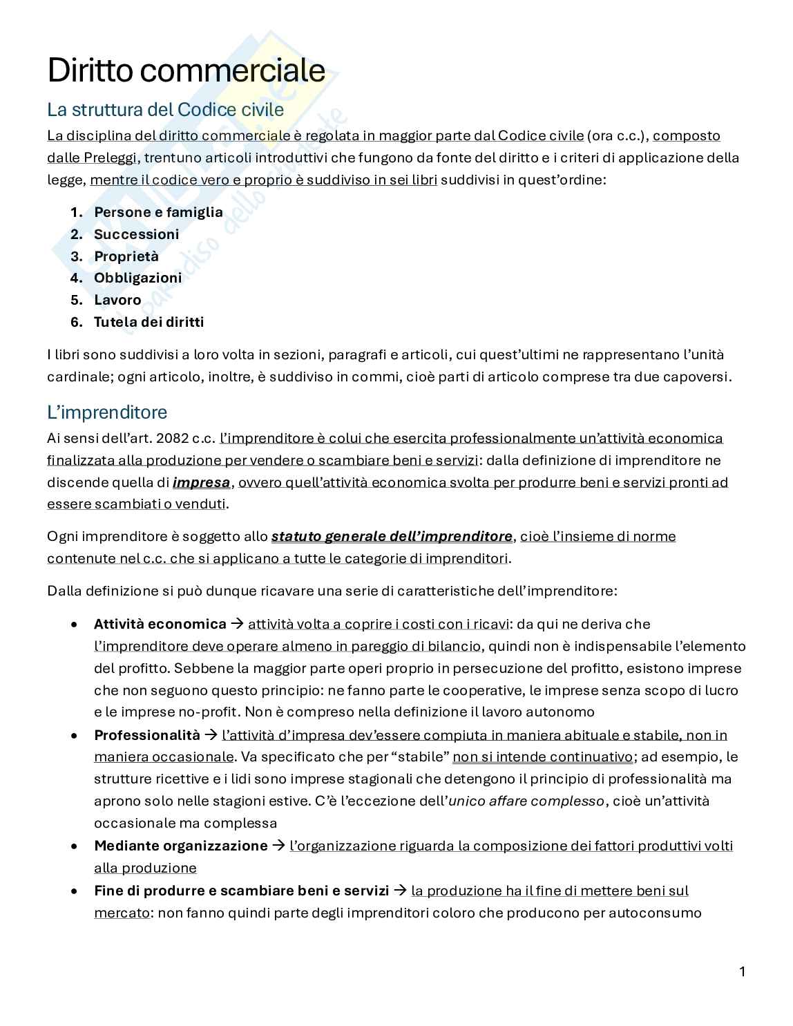 Riassunto esame Diritto commerciale, Prof. Sanna Valentino, libro consigliato Manuale di diritto commerciale, Campobasso Pag. 1