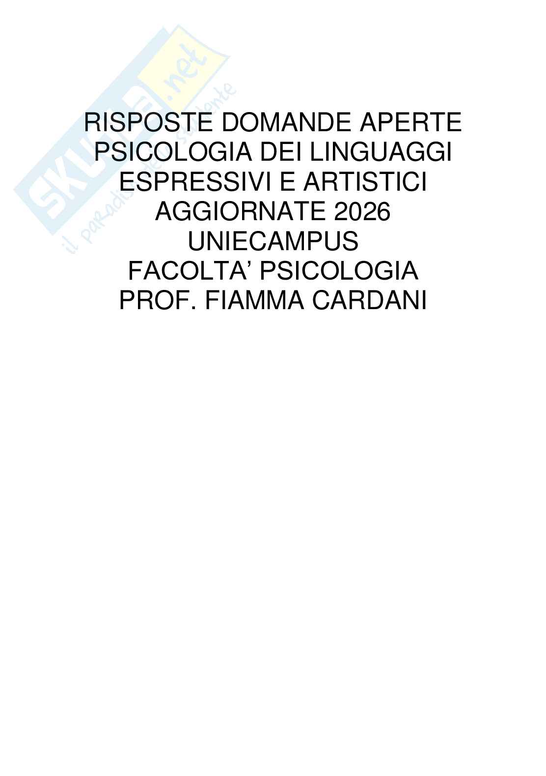 Risposte domande aperte psicologia dei linguaggi espressivi e artistici aggiornate 2026 Pag. 1