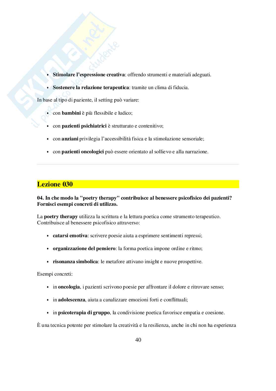 Risposte domande aperte psicologia dei linguaggi espressivi e artistici aggiornate 2026 Pag. 41