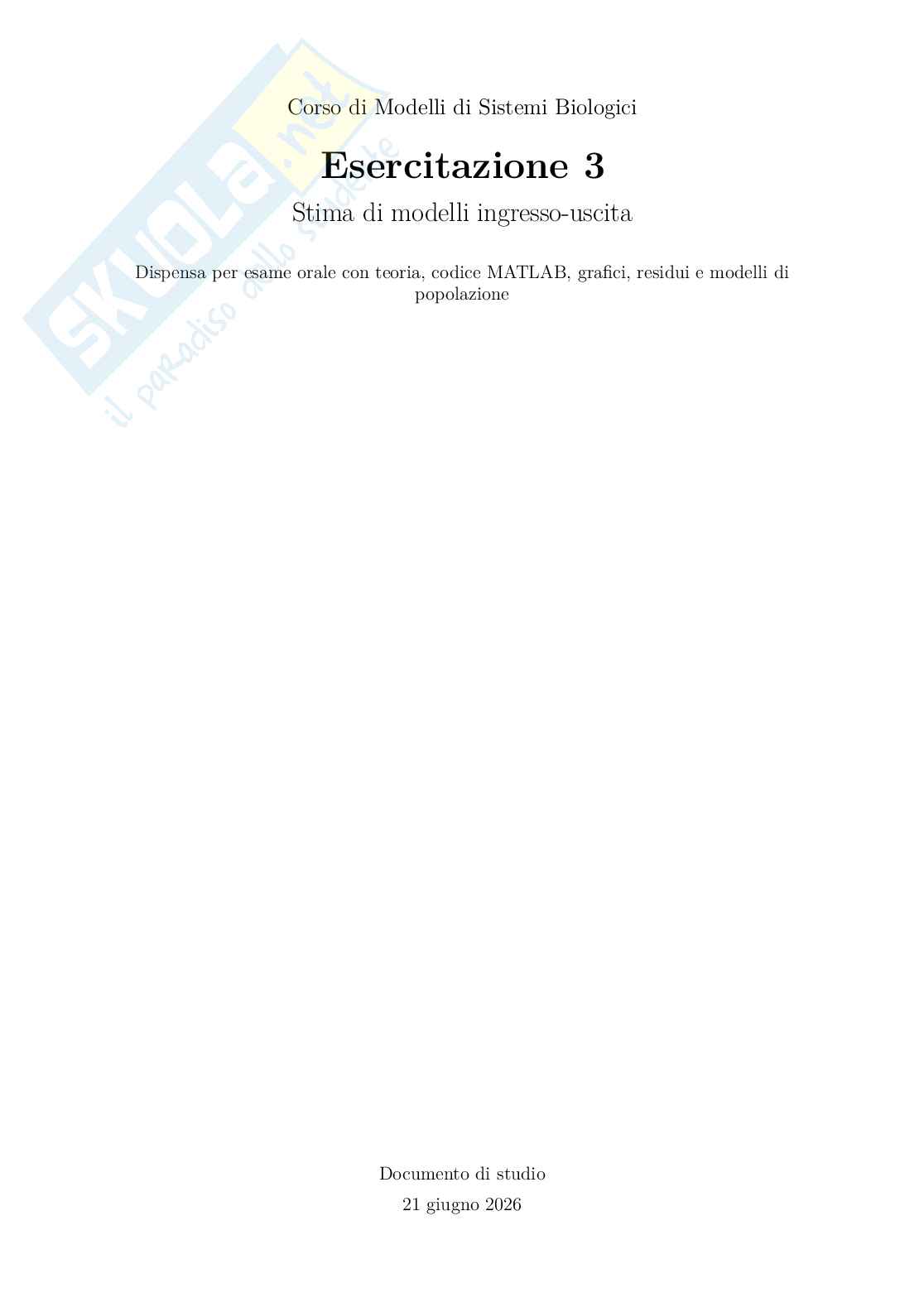 Esercitazione 3: Stima di modelli ingresso-uscita Pag. 1