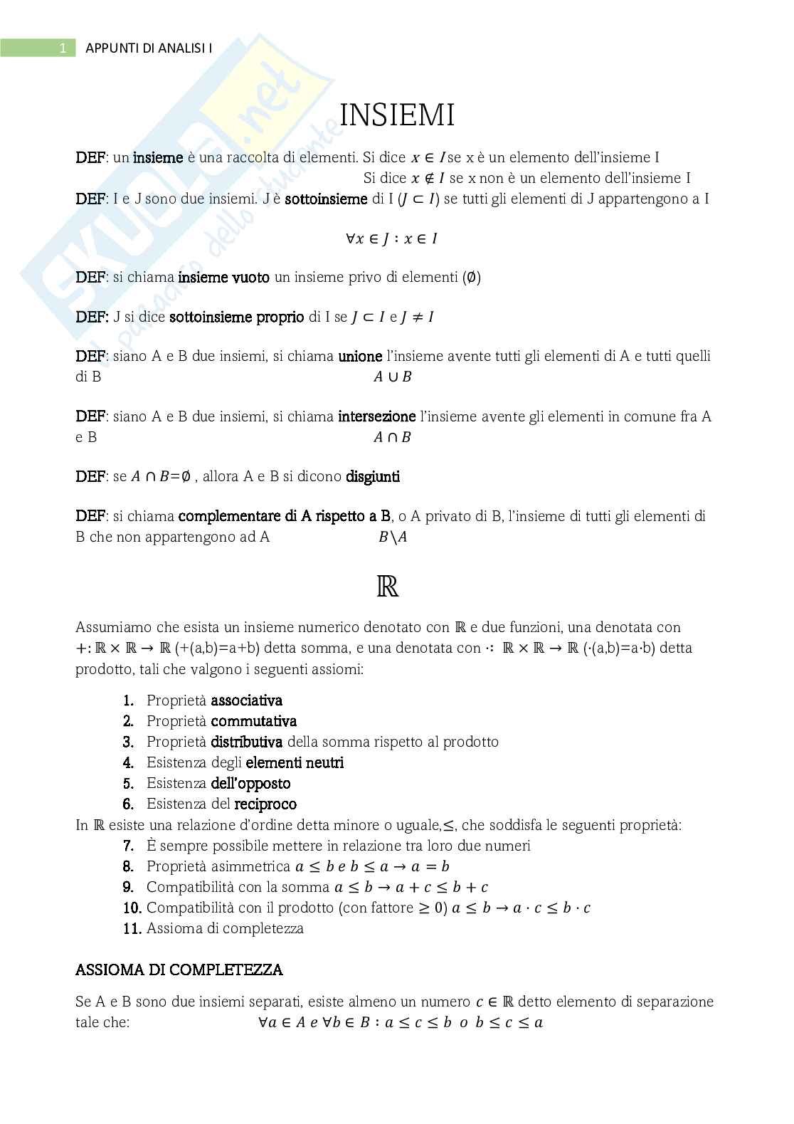Appunti di Analisi 1 Pag. 1