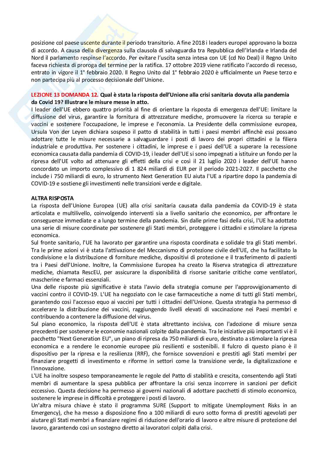 Paniere Diritto dell'Unione Europea - risposte aperte Pag. 11