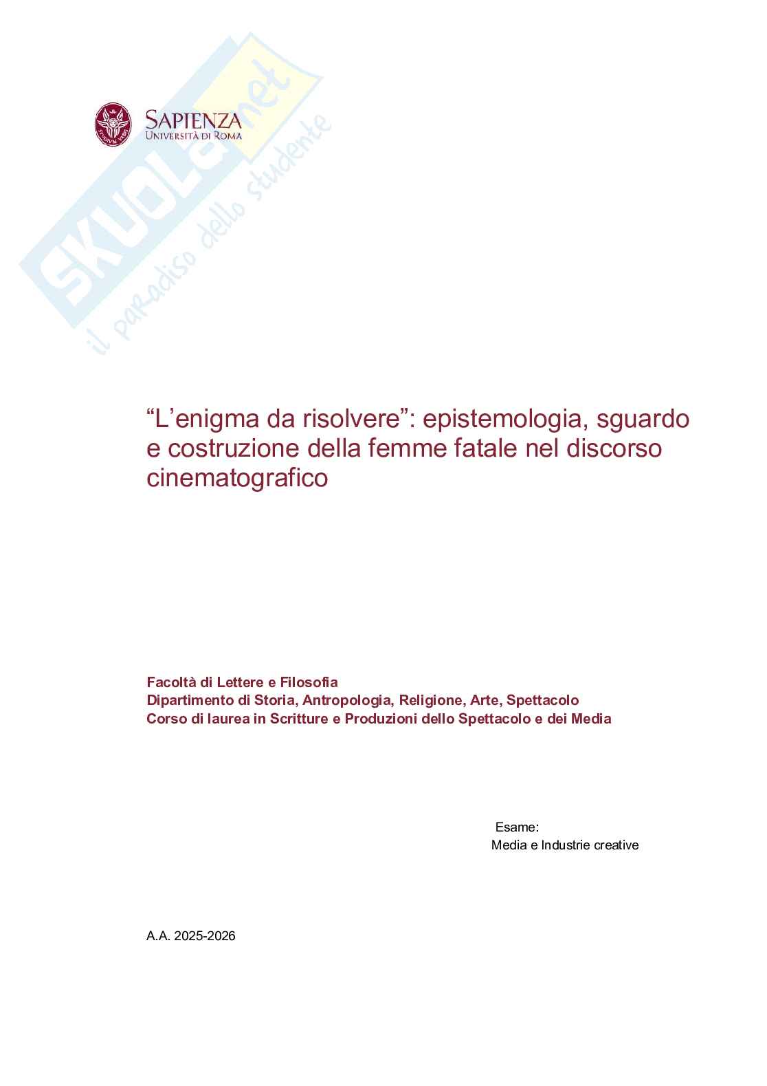L’enigma da risolvere: epistemologia, sguardo e costruzione della femme fatale nel discorso cinematografico Pag. 1