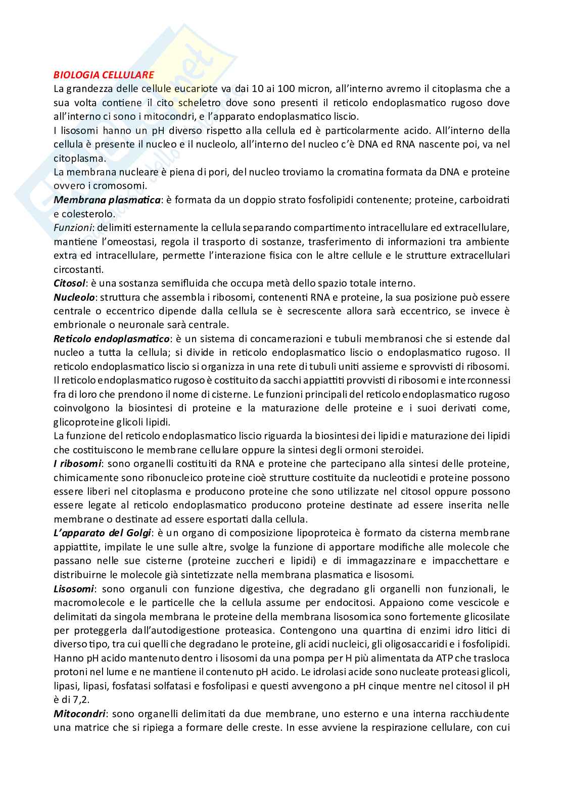 Biologia cellulare  Pag. 1