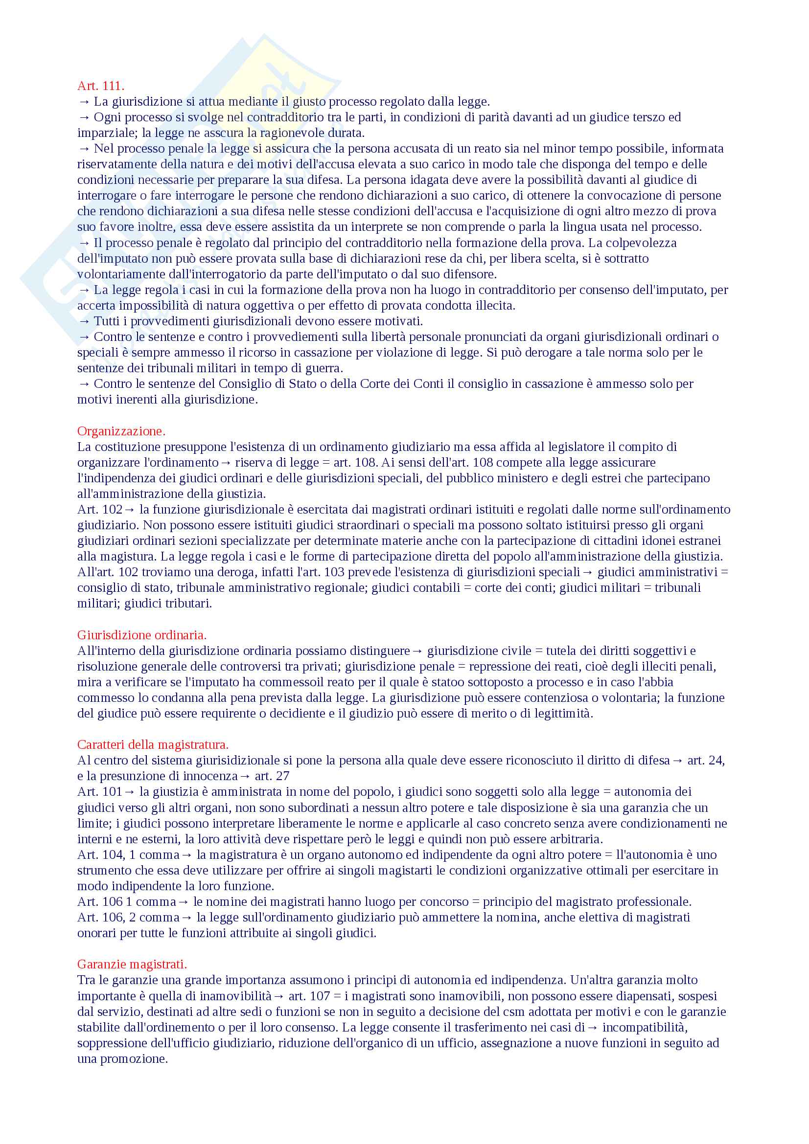 Diritto Costituzionale, la magistratura Pag. 1