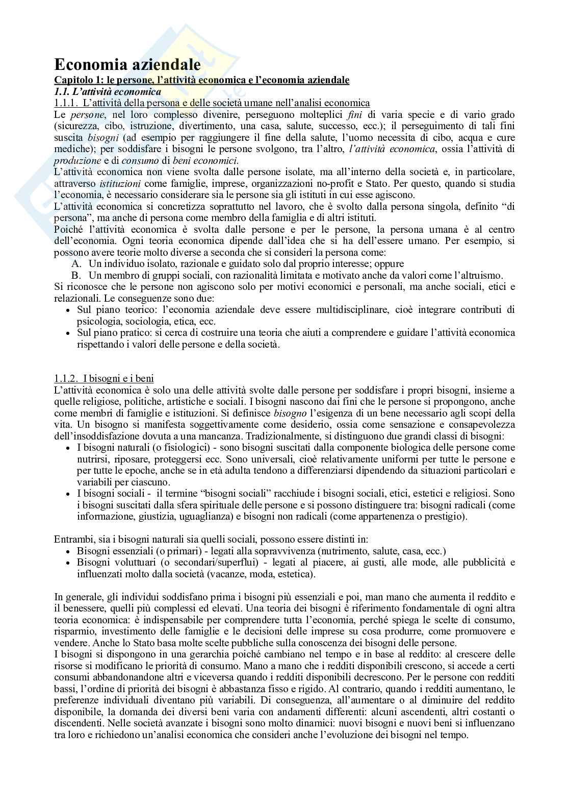 Riassunto esame Economia aziendale, Prof. Baldissera Annalisa, libro consigliato Corso di economia aziendale, Airoldi, Brunetti, Coda Pag. 1