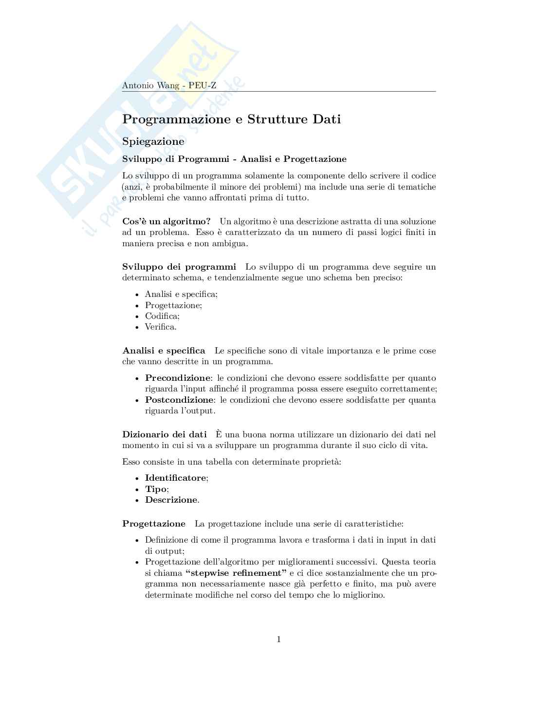 Programmazione e strutture dati – Appunti completi (algoritmi) di Programmazione C Pag. 1