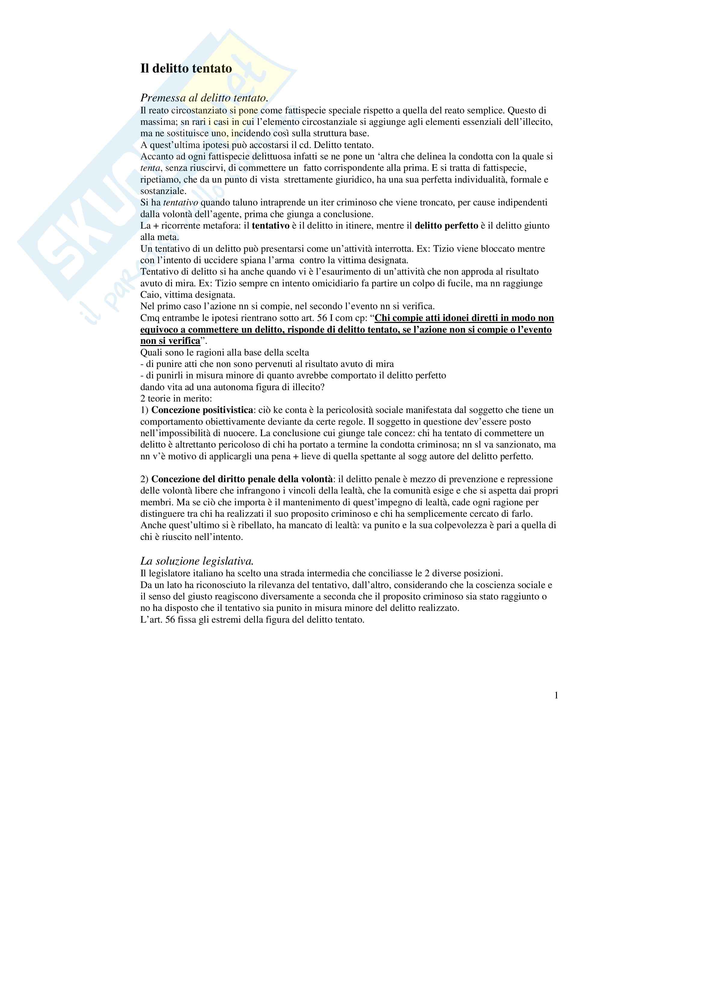 Diritto penale - il delitto tentato Pag. 1