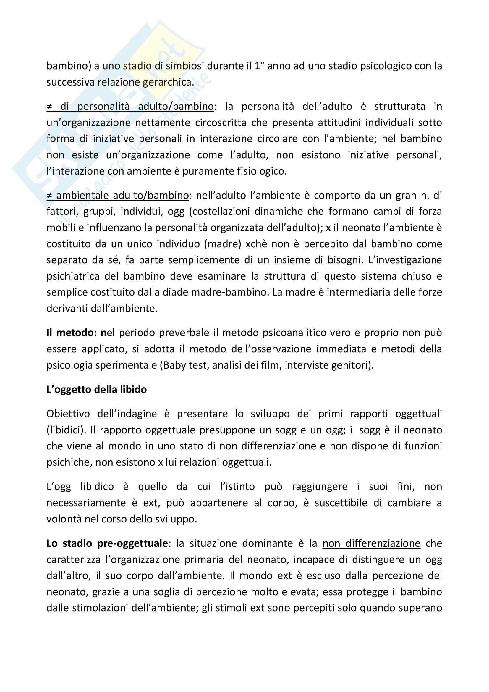 Riassunto esame Psicologia dello sviluppo, prof. Giani Gallino, libro consigliato Il primo anno di vita del bambino, di René Spitz Pag. 2