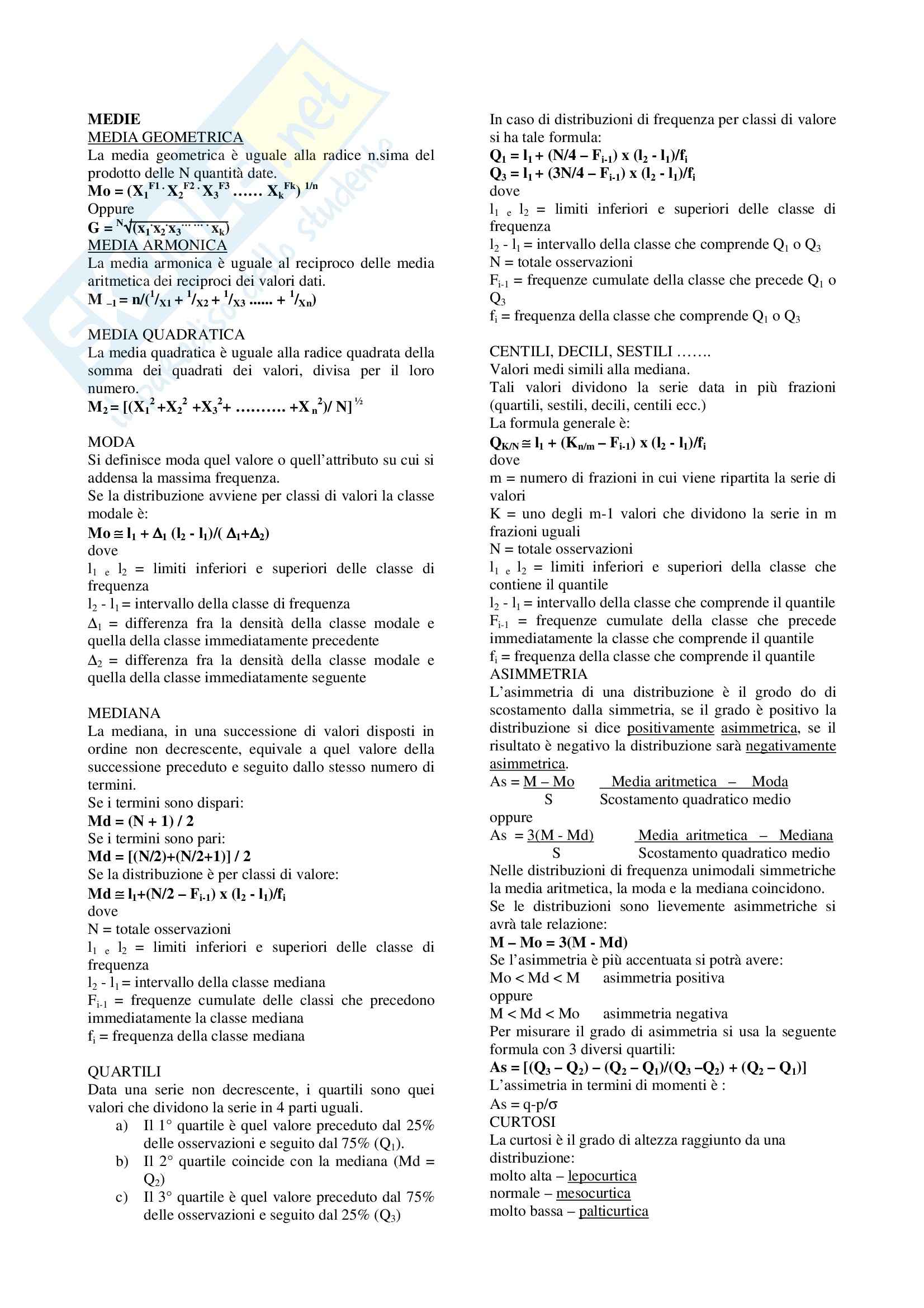 Statistica - Formulario Pag. 1