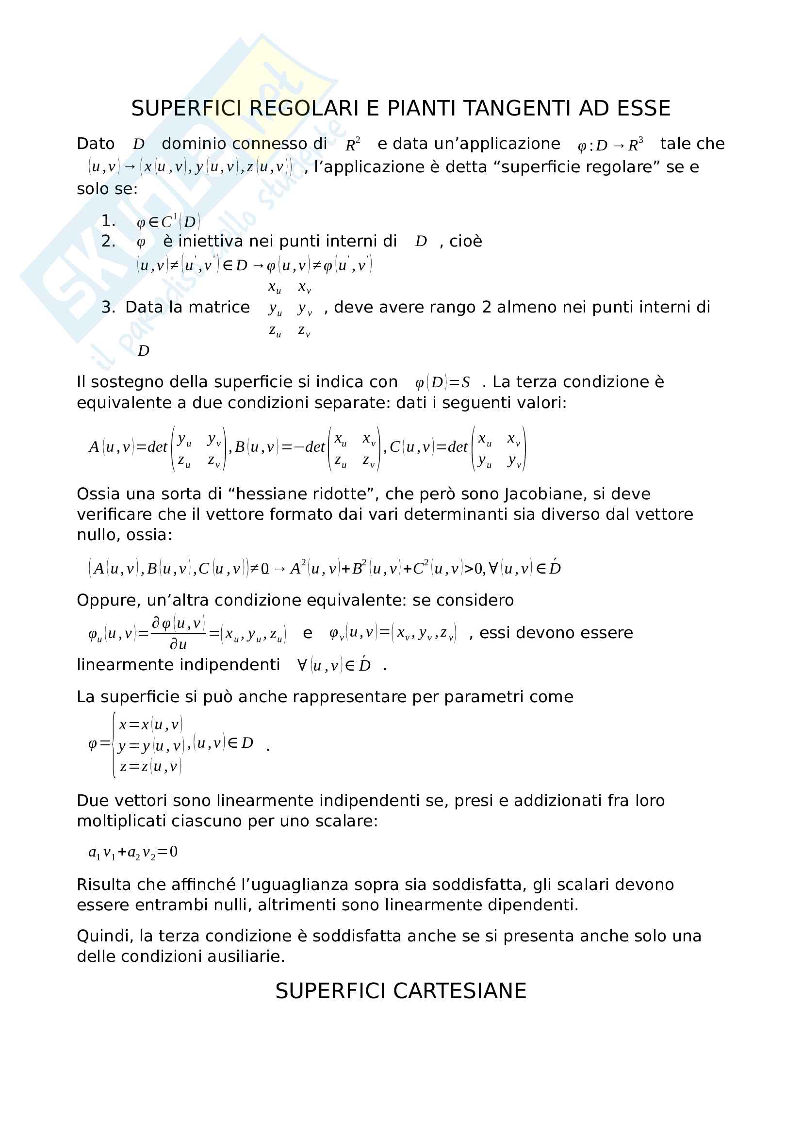 Superfici regolari e piani tangenti alle superfici, integrali di superficie Pag. 1