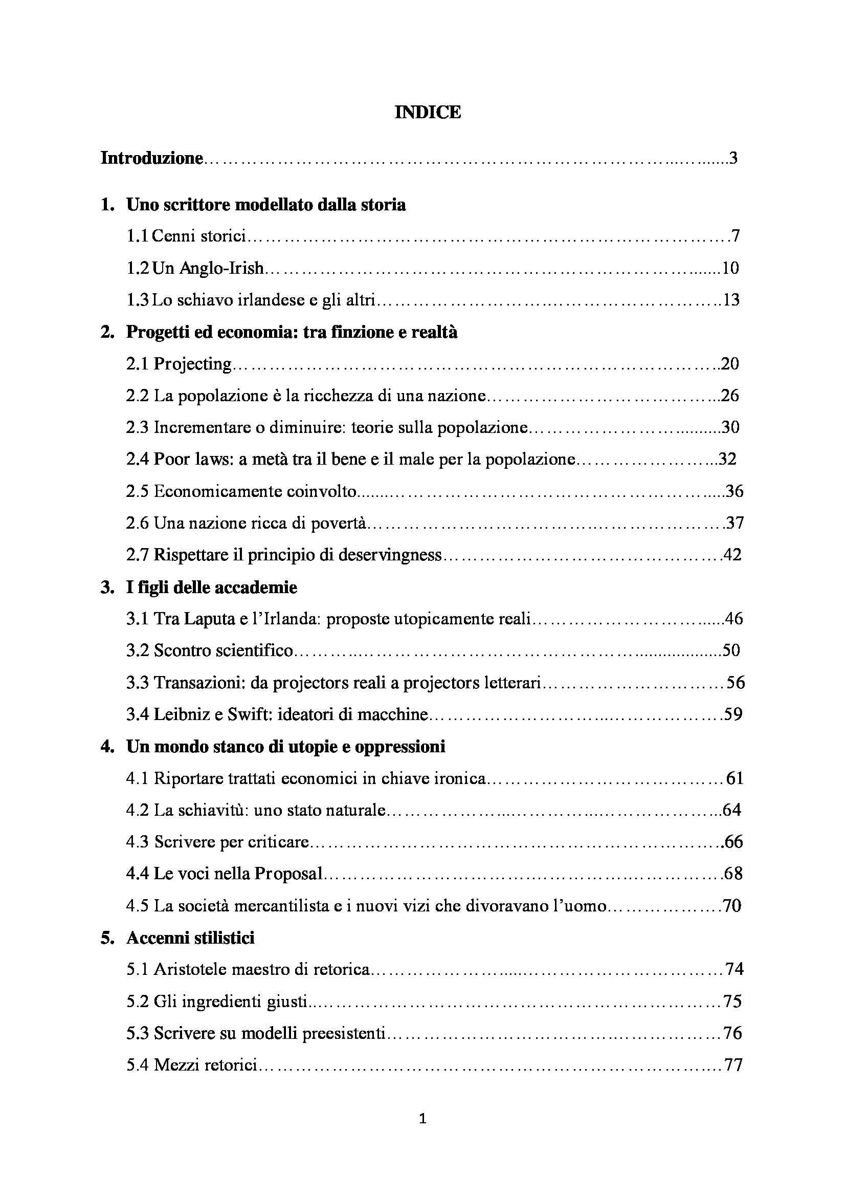 Tesi - A Modest Proposal Jonathan Swift Pag. 1