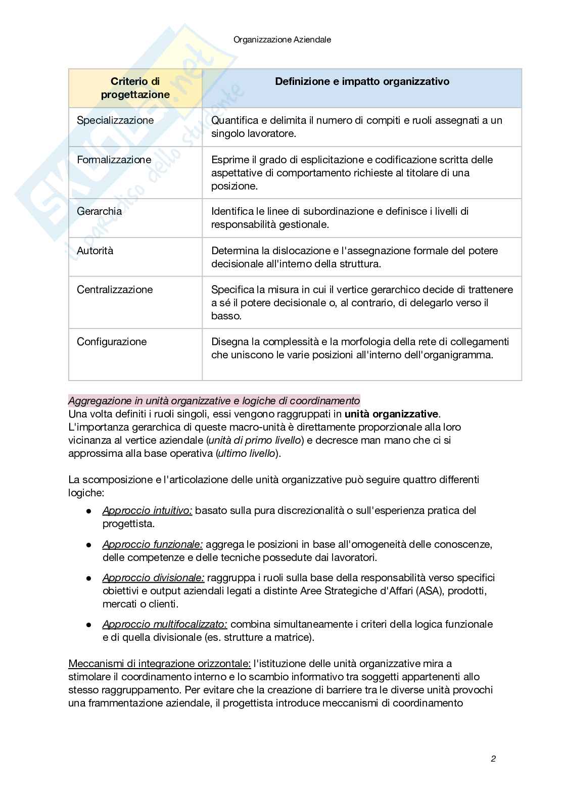 Riassunto esame Organizzazione aziendale, Prof. Pellegrini Massimiliano, libro consigliato Organizzazione aziendale: chiavi di lettura per comprendere e progettare le organizzazioni, Palumbo, Decasti Pag. 2