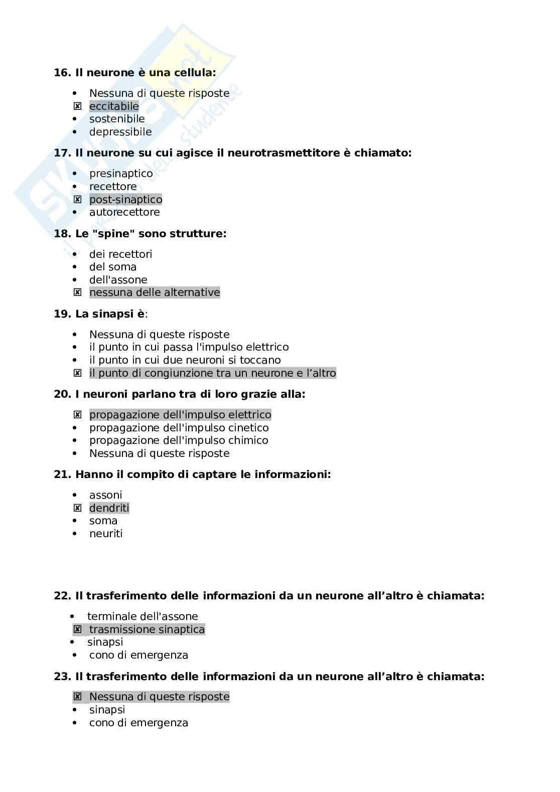 Paniere di psicologia fisiologica Pag. 16