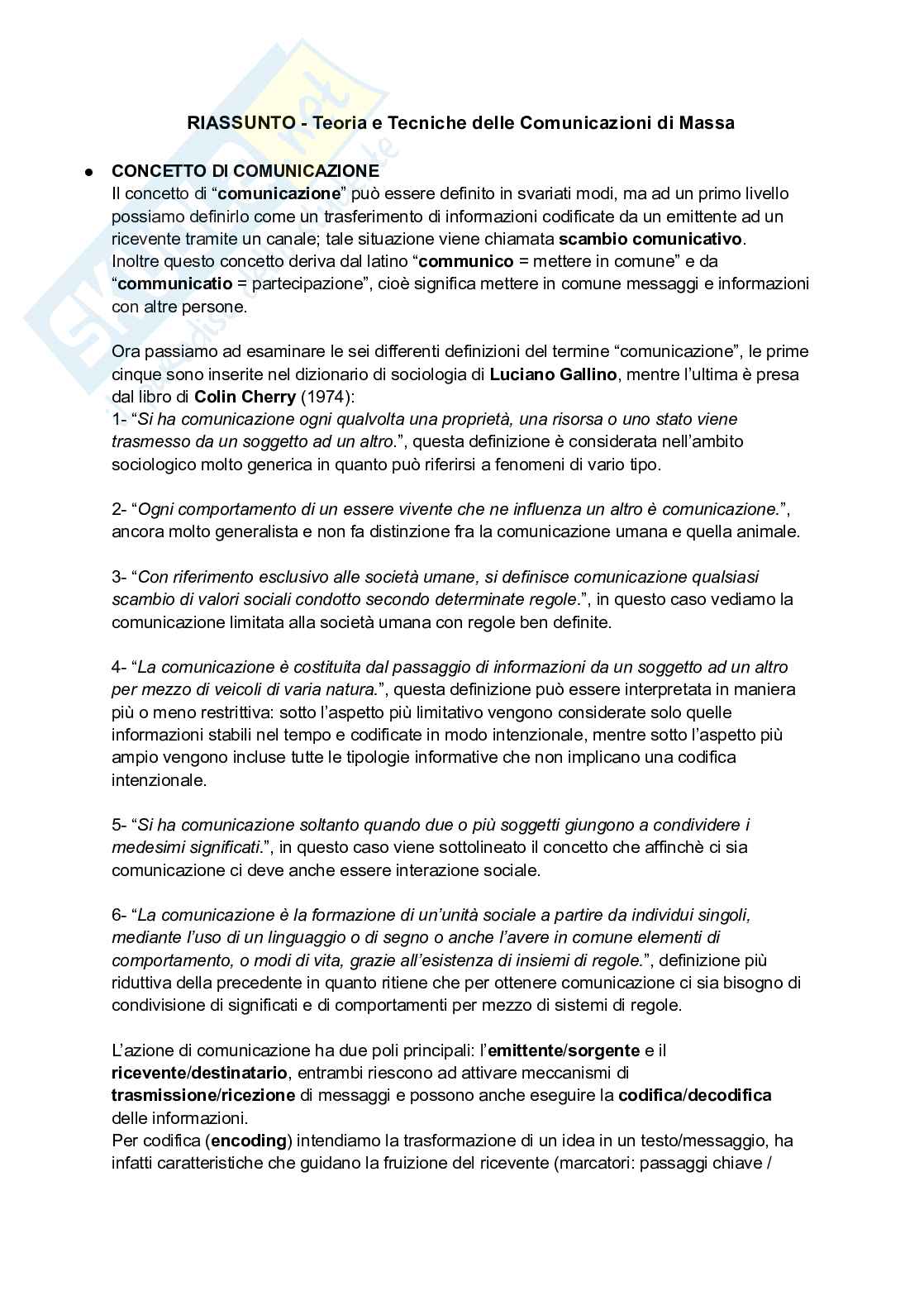 Appunti di Teoria e Tecniche delle Comunicazioni di Massa Pag. 1