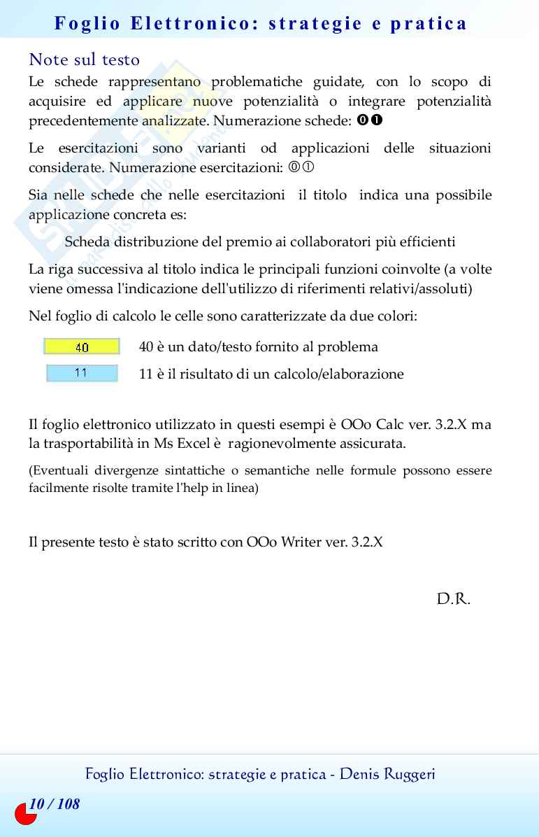 Il foglio elettronico con Open Office ed Excel: strategie e pratica Pag. 11