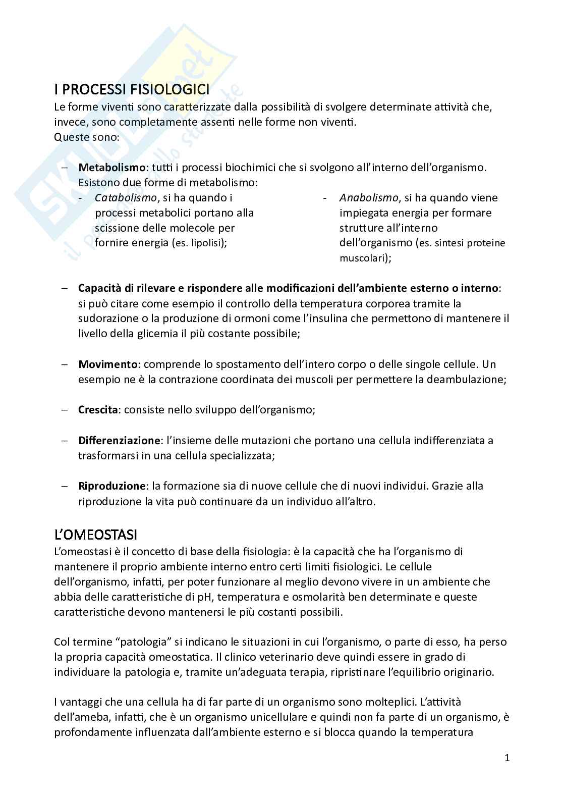 Appunti di Fisiologia degli animali domestici Pag. 1