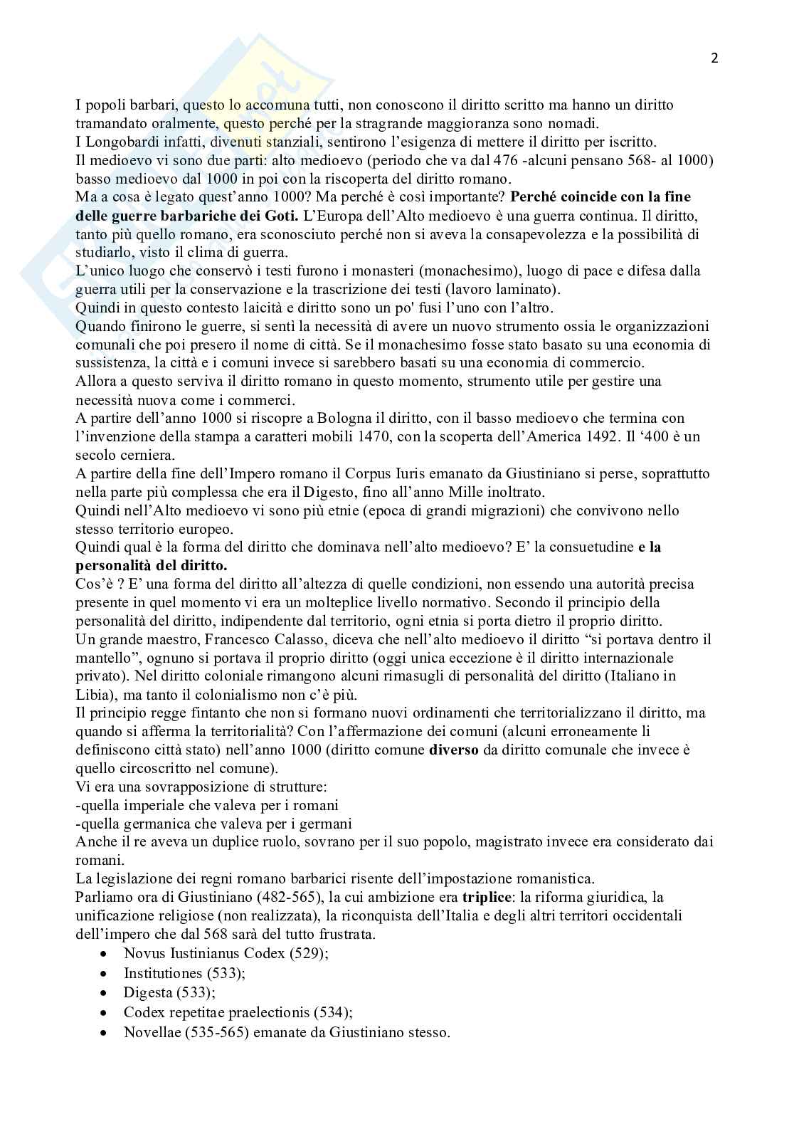 Riassunto esame Storia del diritto italiano , Prof. Fioravanti Marco, libro consigliato Lezioni di Storia del diritto italiano I, Fioravanti Pag. 2