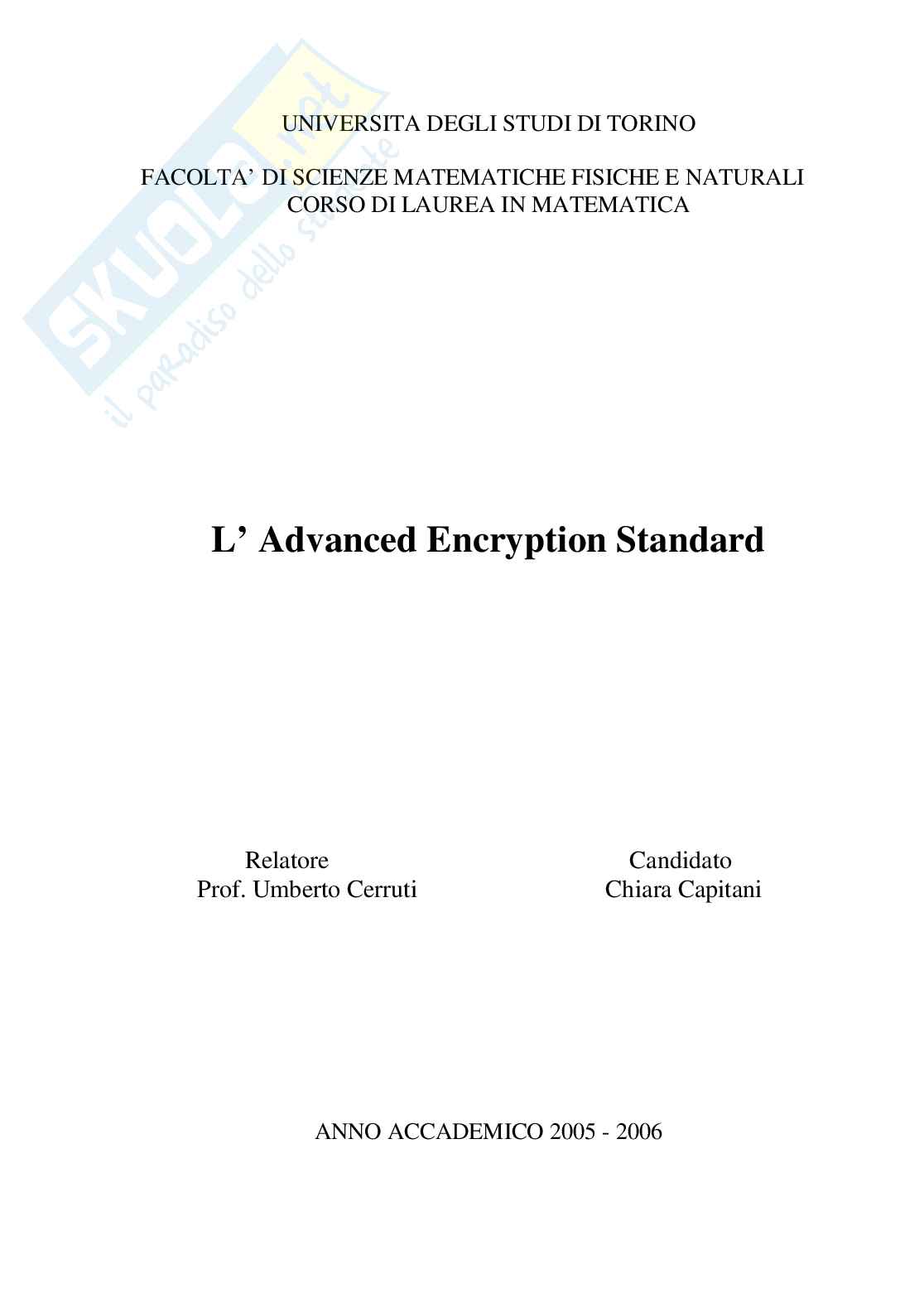 L' Advanced Encryption Standard Pag. 1