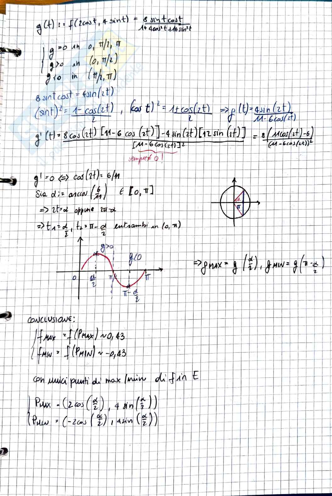 Analisi matematica 2: esercizi svolti di ottimizzazione su insiemi compatti (Weierstrass) Pag. 2