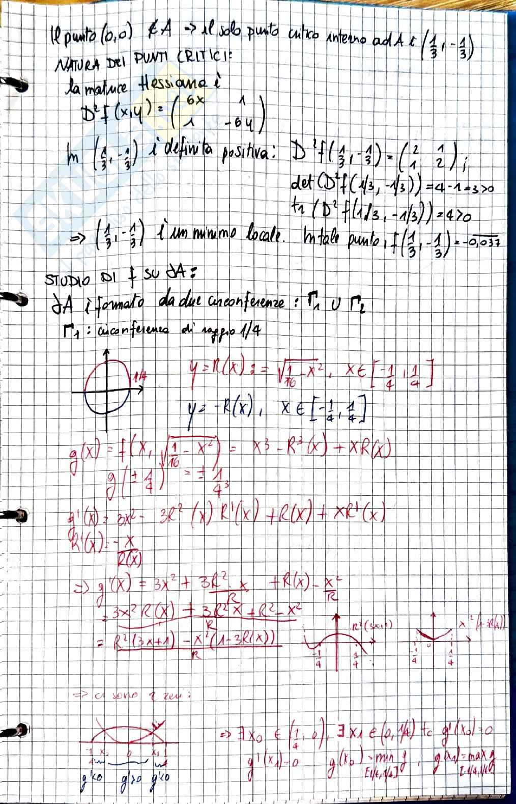 Analisi matematica 2: esercizi svolti di ottimizzazione su insiemi compatti (Weierstrass) Pag. 6