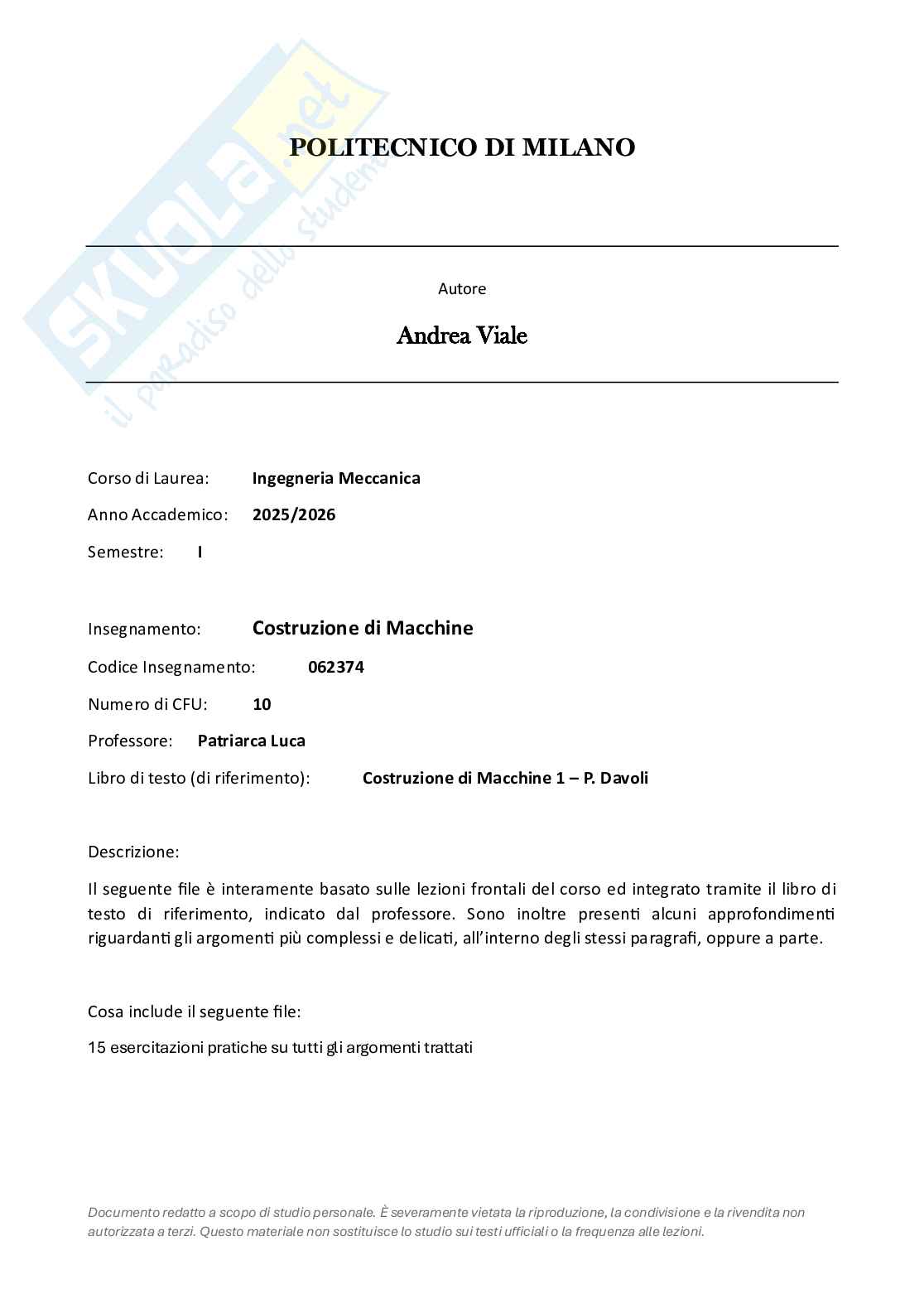 Esercizi svolti e Prove d'esame di Costruzione di macchine Pag. 1
