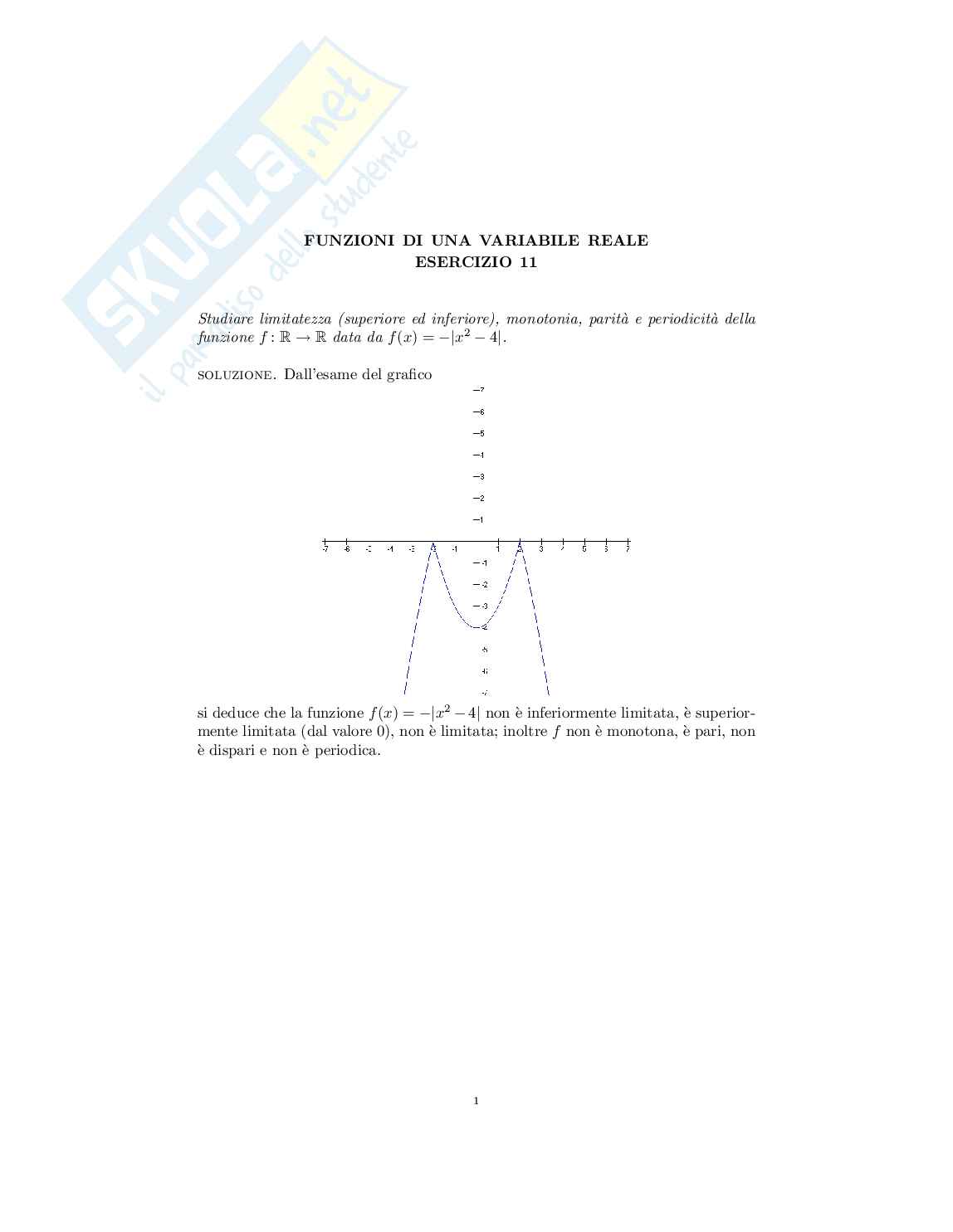 Analisi del grafico e proprietà della funzione f(x)=-|x^2-4| con commento audio Pag. 1