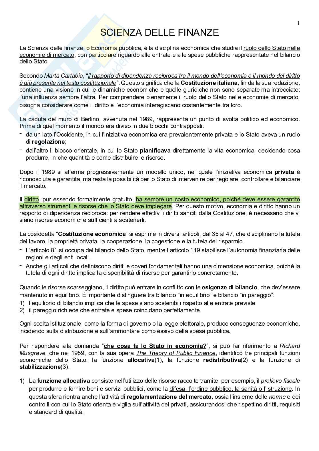 Scienza delle finanze primo parziale Pag. 1