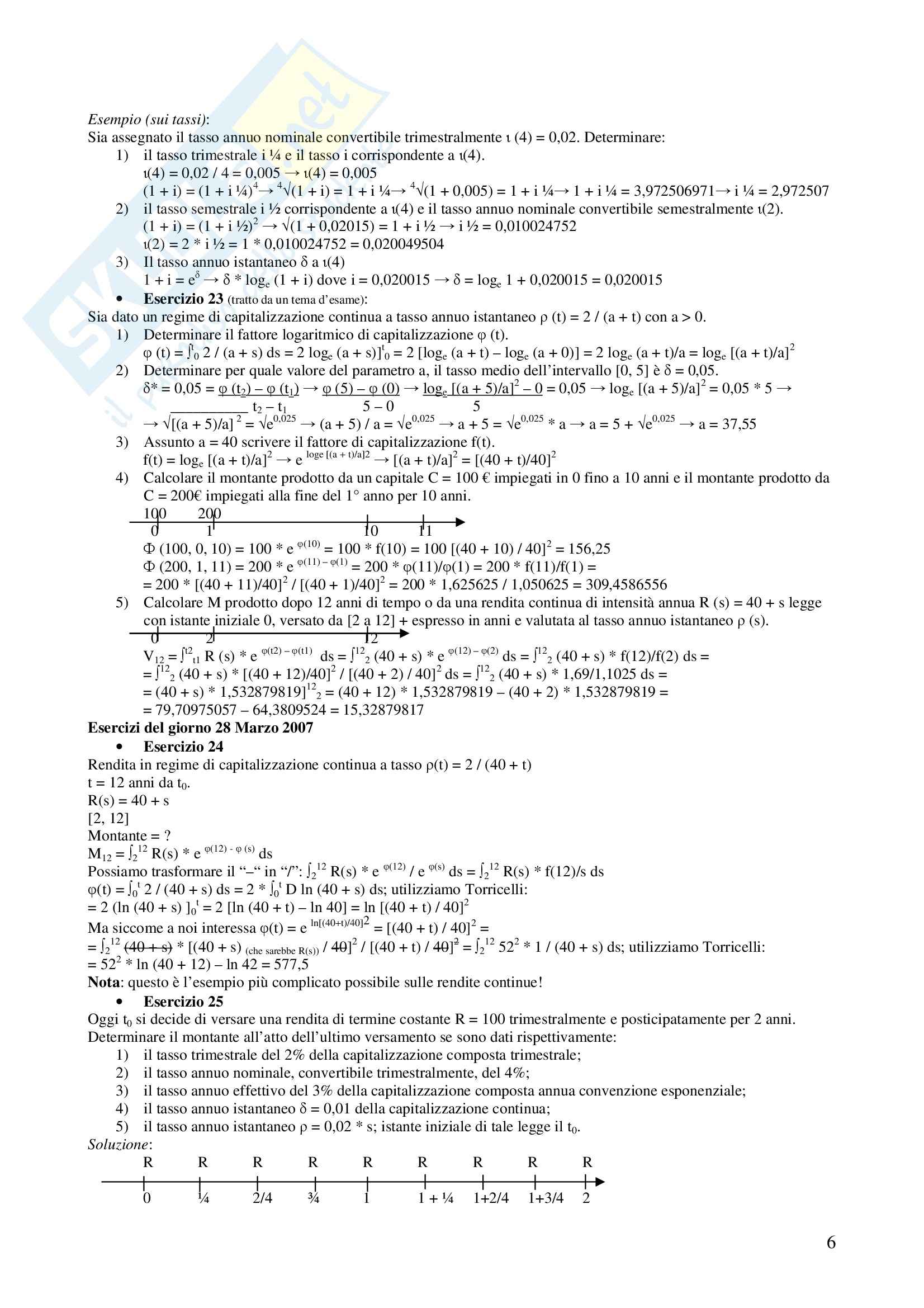 Matematica finanziaria - Esercizi Pag. 6