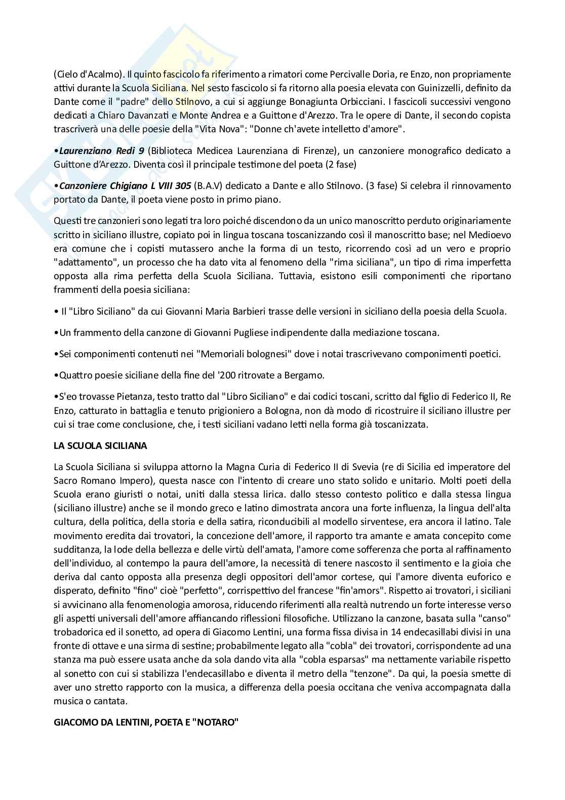 Riassunto esame Letteratura italiana 1 , Prof. Perrone Capano Carla, libro consigliato Letteratura italiana. Manuale per studi universitari. Vol. 1: Dalle origini a metà Cinquecento, Alfano Pag. 6