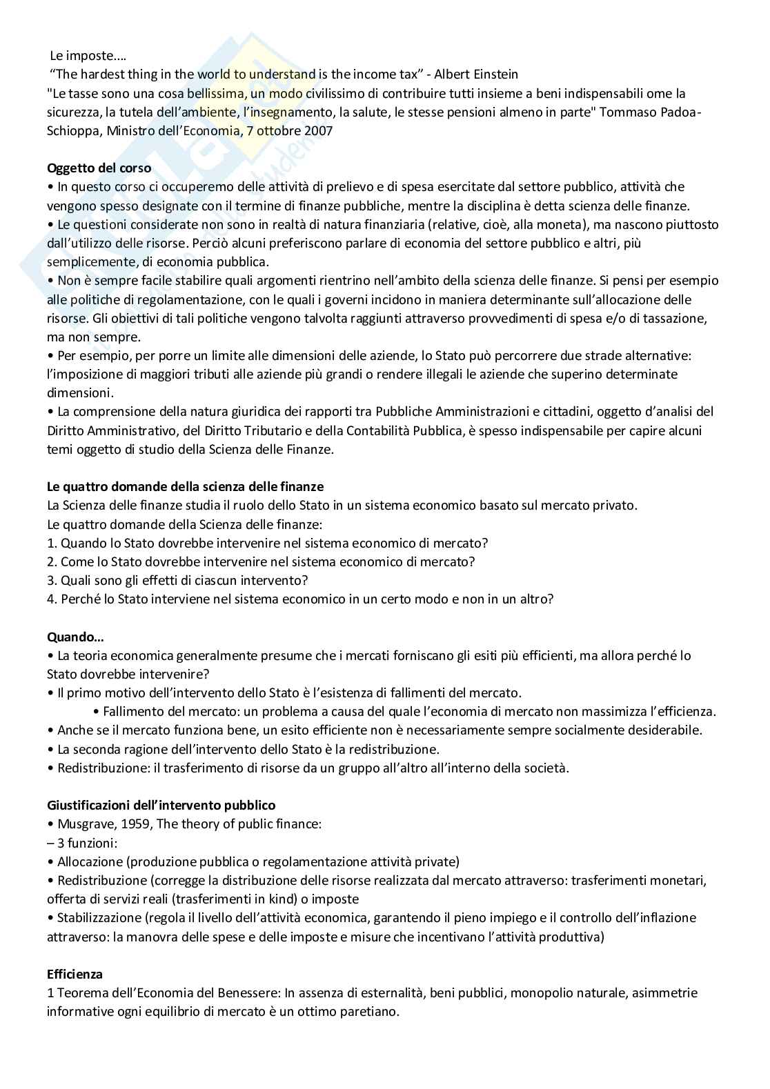 Lezione 1 Scienza delle finanze Pag. 1