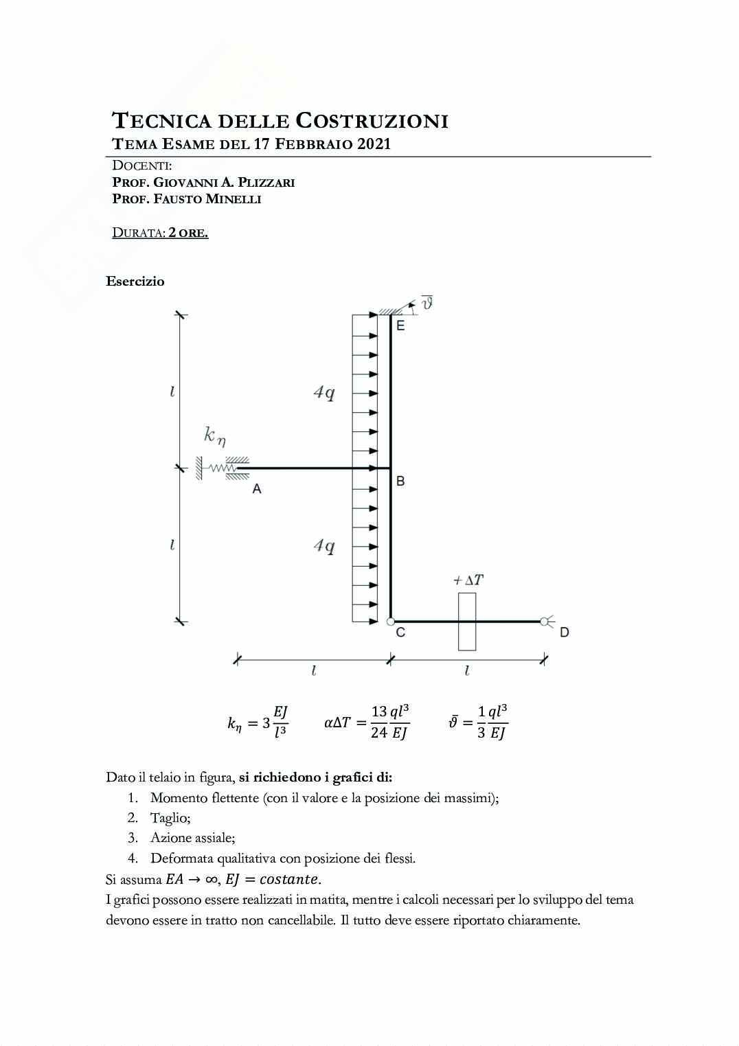 Tema esame svolto di Tecnica delle costruzioni del 17 febbraio 2021  Pag. 1