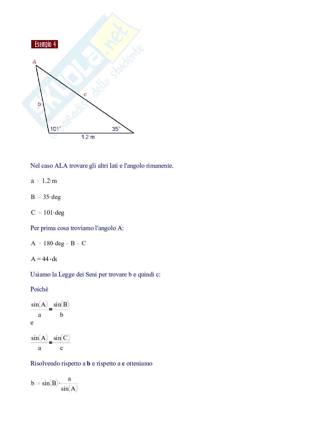 Teorema dei seni e teorema del coseno Pag. 6
