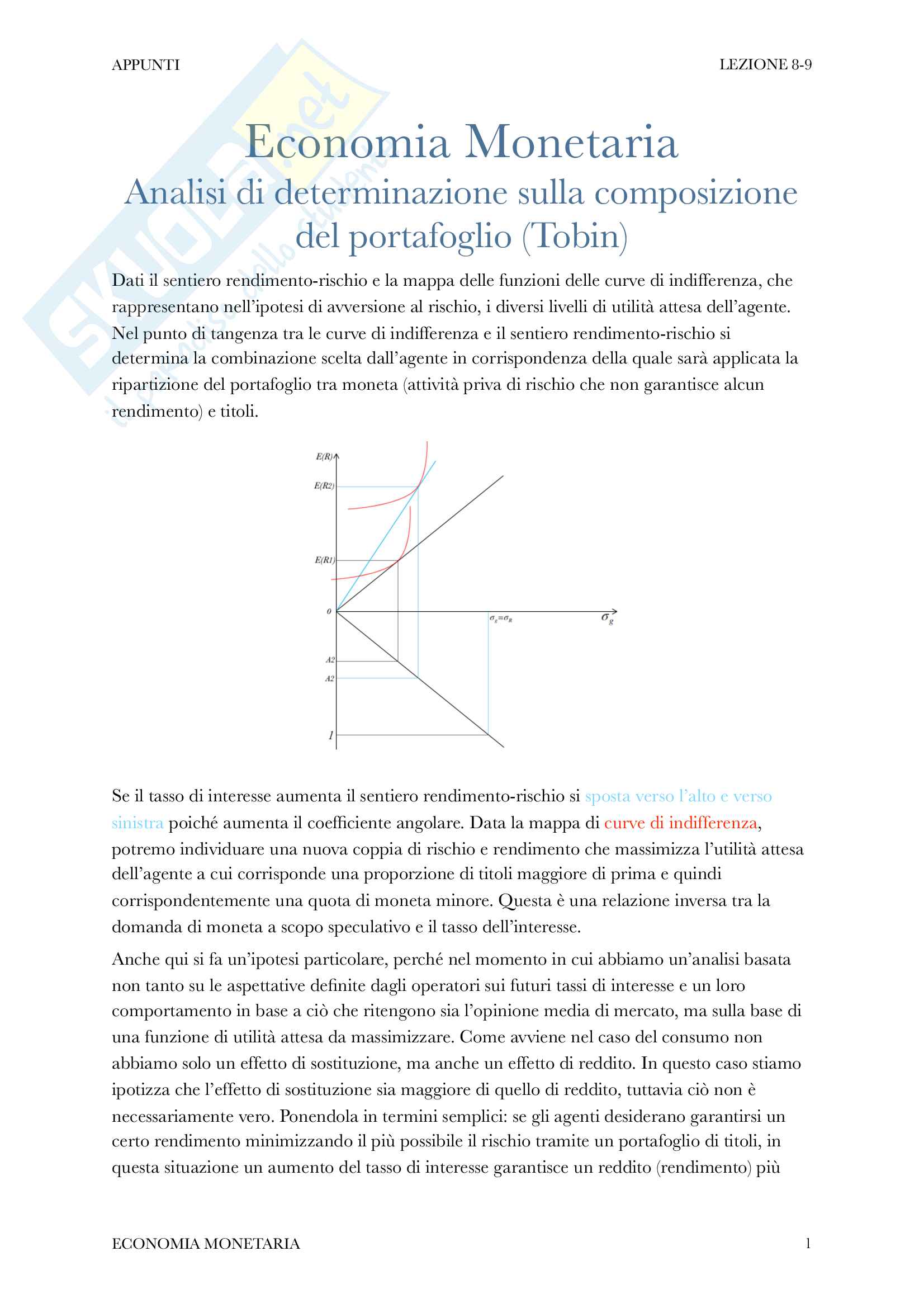 Teoria delle scelte di Portafoglio di Tobin Pag. 1