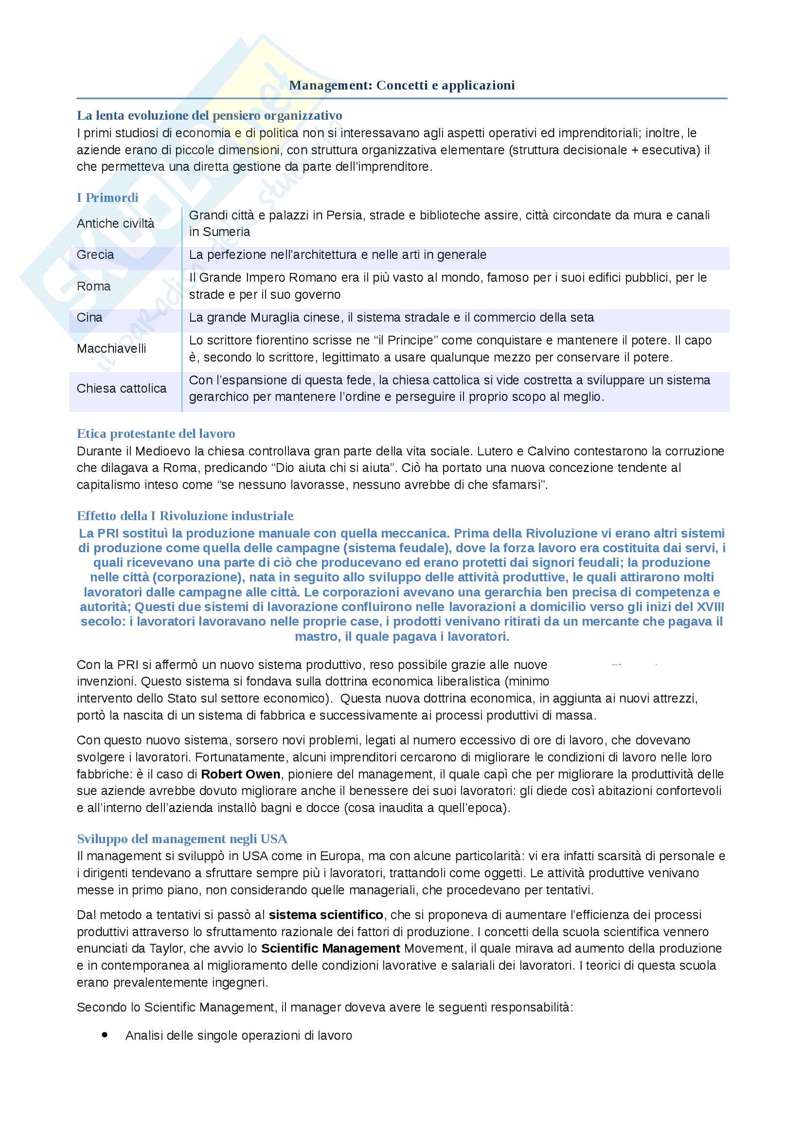Appunti sull'evoluzione del Management: dai primordi alle scuole contemporanee Pag. 1