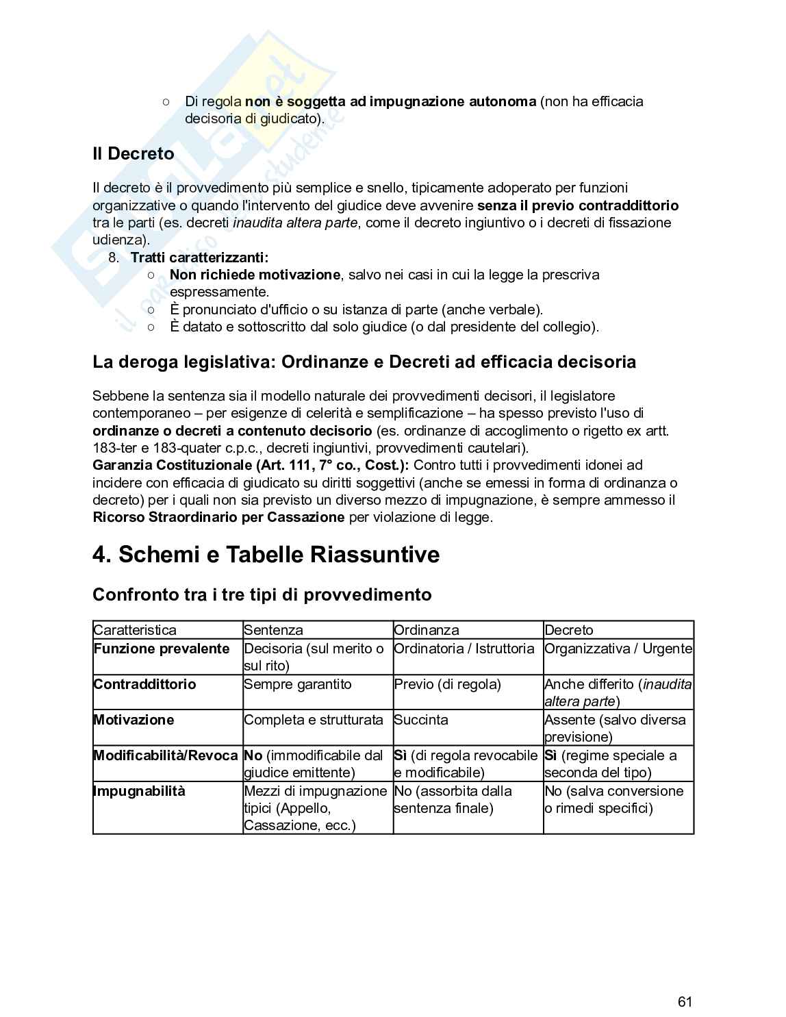 Riassunto esame Diritto processuale civile, Prof. De Santis Francesco, libro consigliato Diritto processuale civile , Balena  Pag. 61