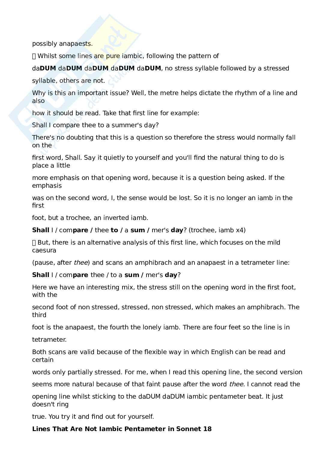 Riassunto esame Letteratura inglese I, Prof. Ambrosini Richard, libro consigliato Sonetto 18, Shakespeare   Pag. 11