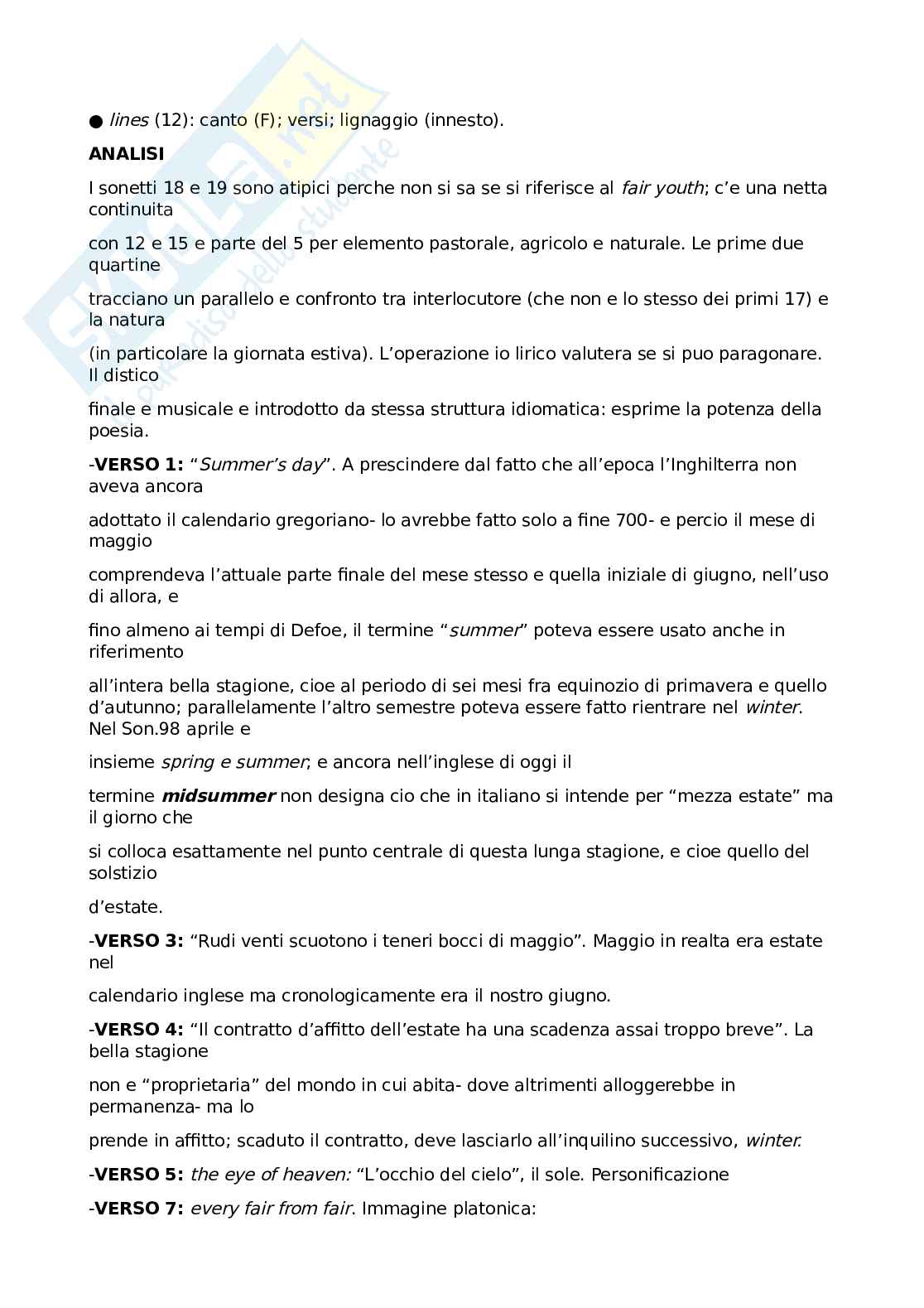 Riassunto esame Letteratura inglese I, Prof. Ambrosini Richard, libro consigliato Sonetto 18, Shakespeare   Pag. 6