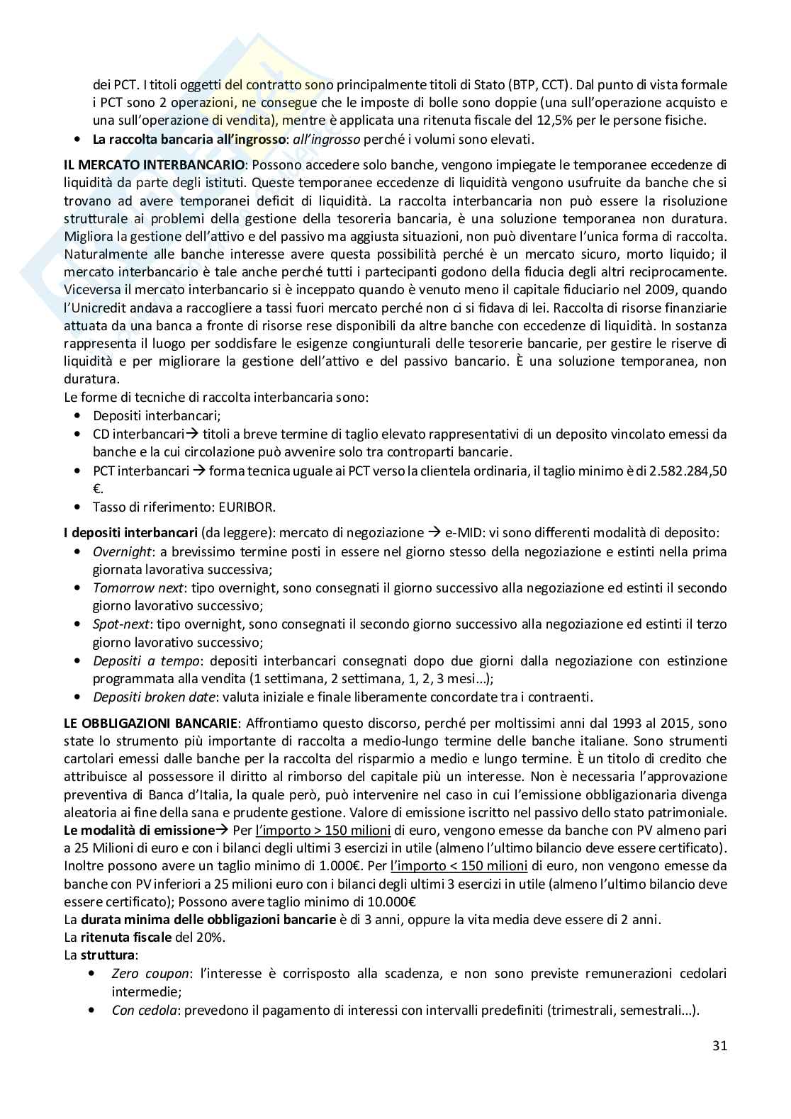 Riassunto esame Tecnica bancaria, Prof. Berti Alessandro, libro consigliato La banca- Istituzione e impresa, Isedi 2013, Biasin, Cosma, Oriani Pag. 31