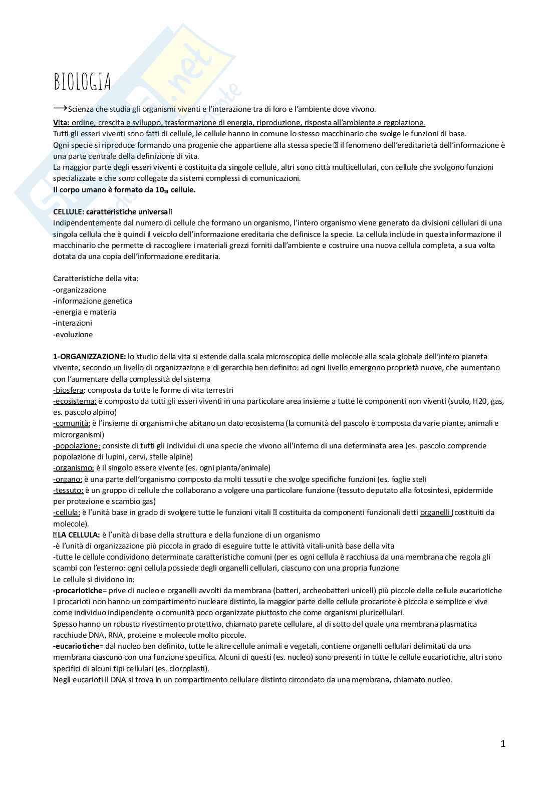Appunti di biologia Pag. 1
