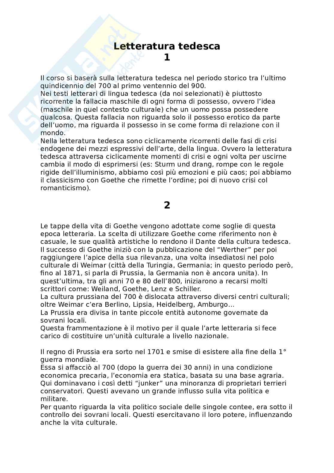 Letteratura tedesca 1 Pag. 1