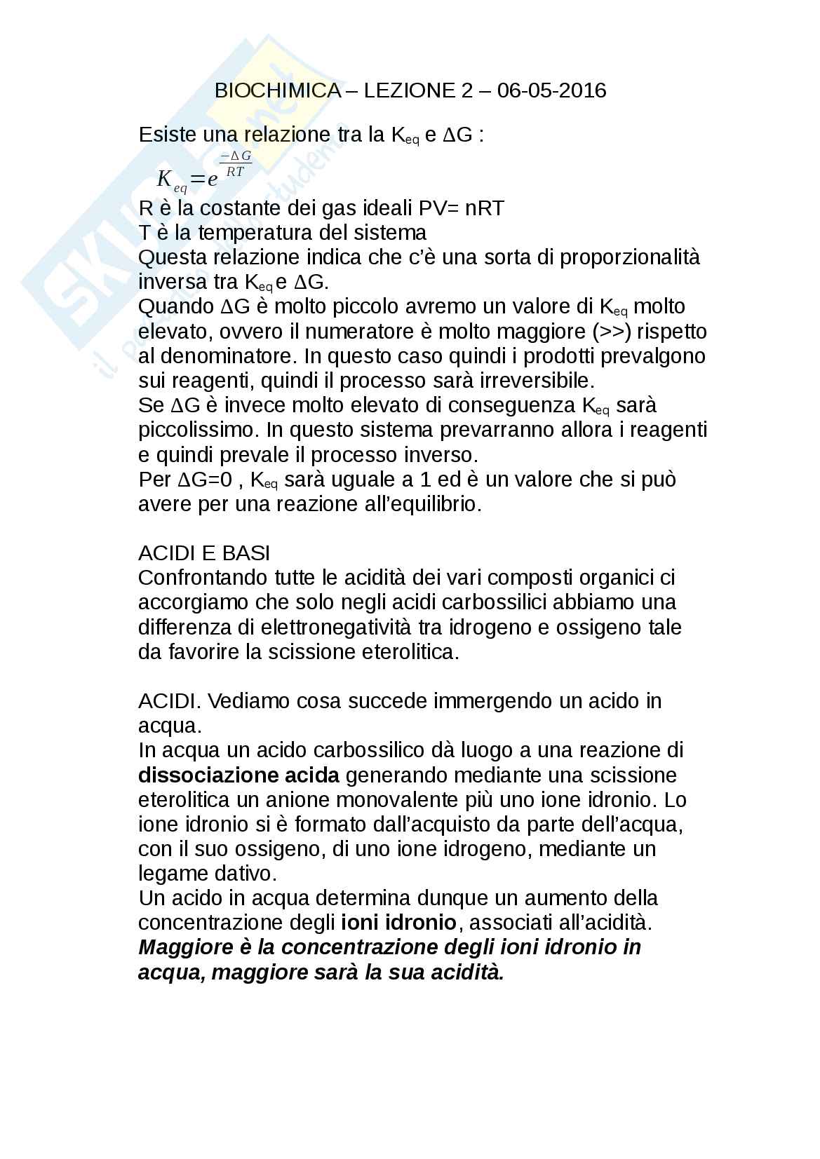 Acidi e basi, tamponi, significato biologico del pH e sue variazioni Pag. 1