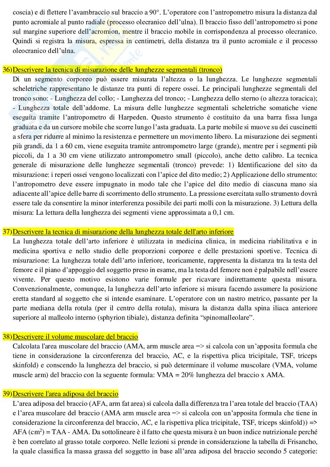Valutazione antropometrica e della composizione corporea - Domande aperte Paniere Pag. 11