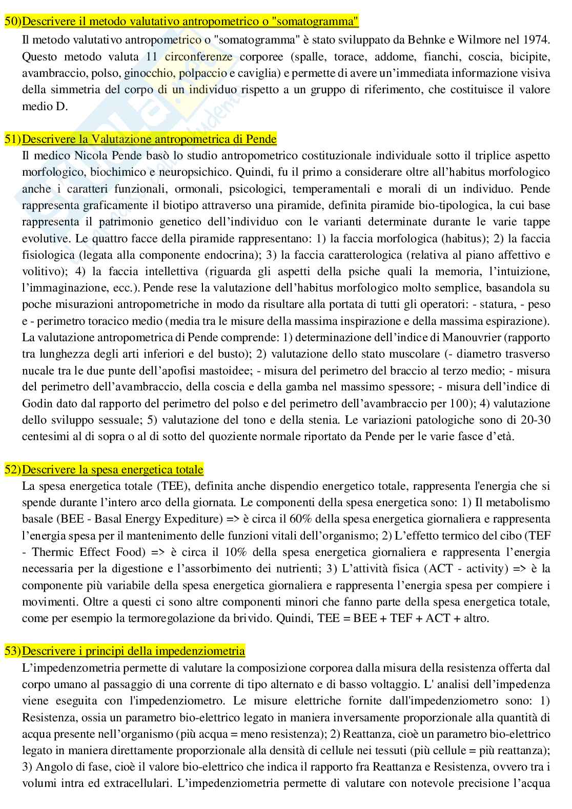 Valutazione antropometrica e della composizione corporea - Domande aperte Paniere Pag. 16