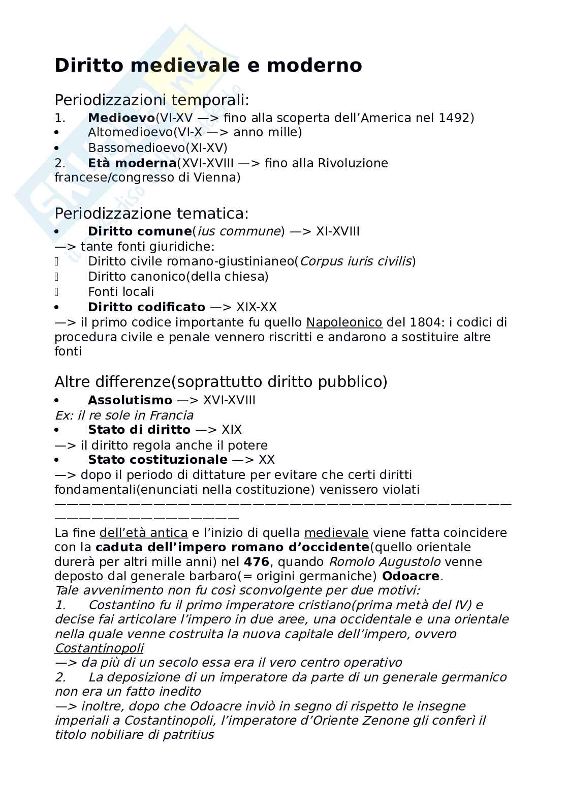 Riassunto esame Storia del Diritto Medievale e Moderno, Prof. Alvazzi del Frate Paolo, libro consigliato Tempi del diritto. Età medievale, moderna, contemporanea, Tavilla Pag. 1