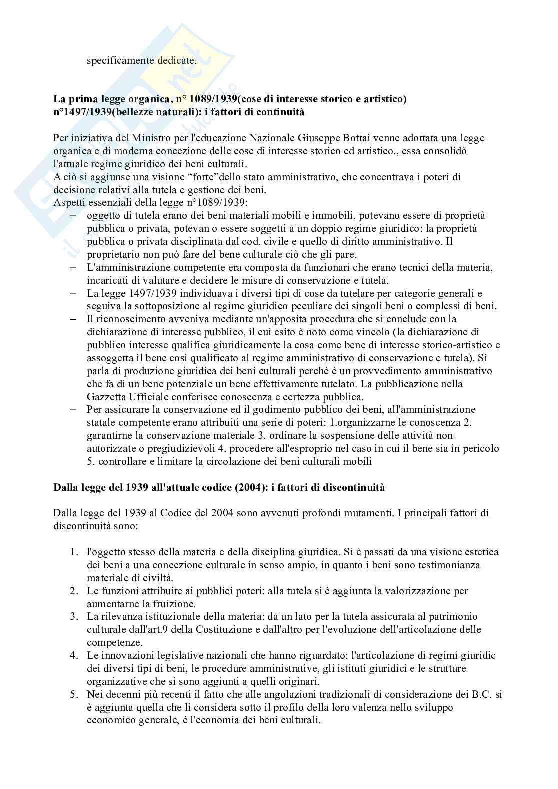 Riassunto esame Legislazione dei beni culturali, Prof. Genna Caterina, libro consigliato Diritto dei beni culturali, Amorosino Pag. 2