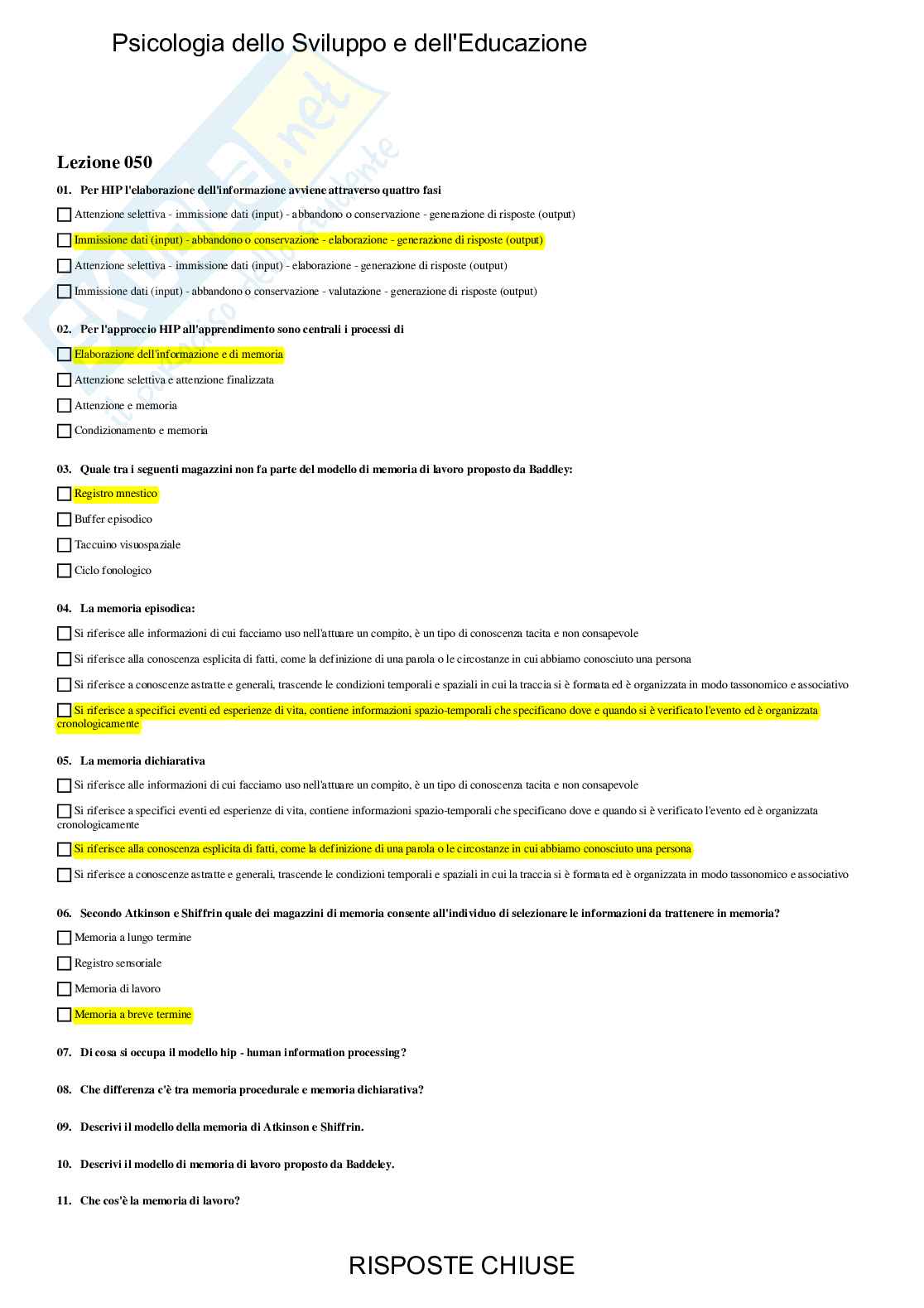 Psicologia dello Sviluppo e dell'Educazione - Paniere compilato Pag. 71