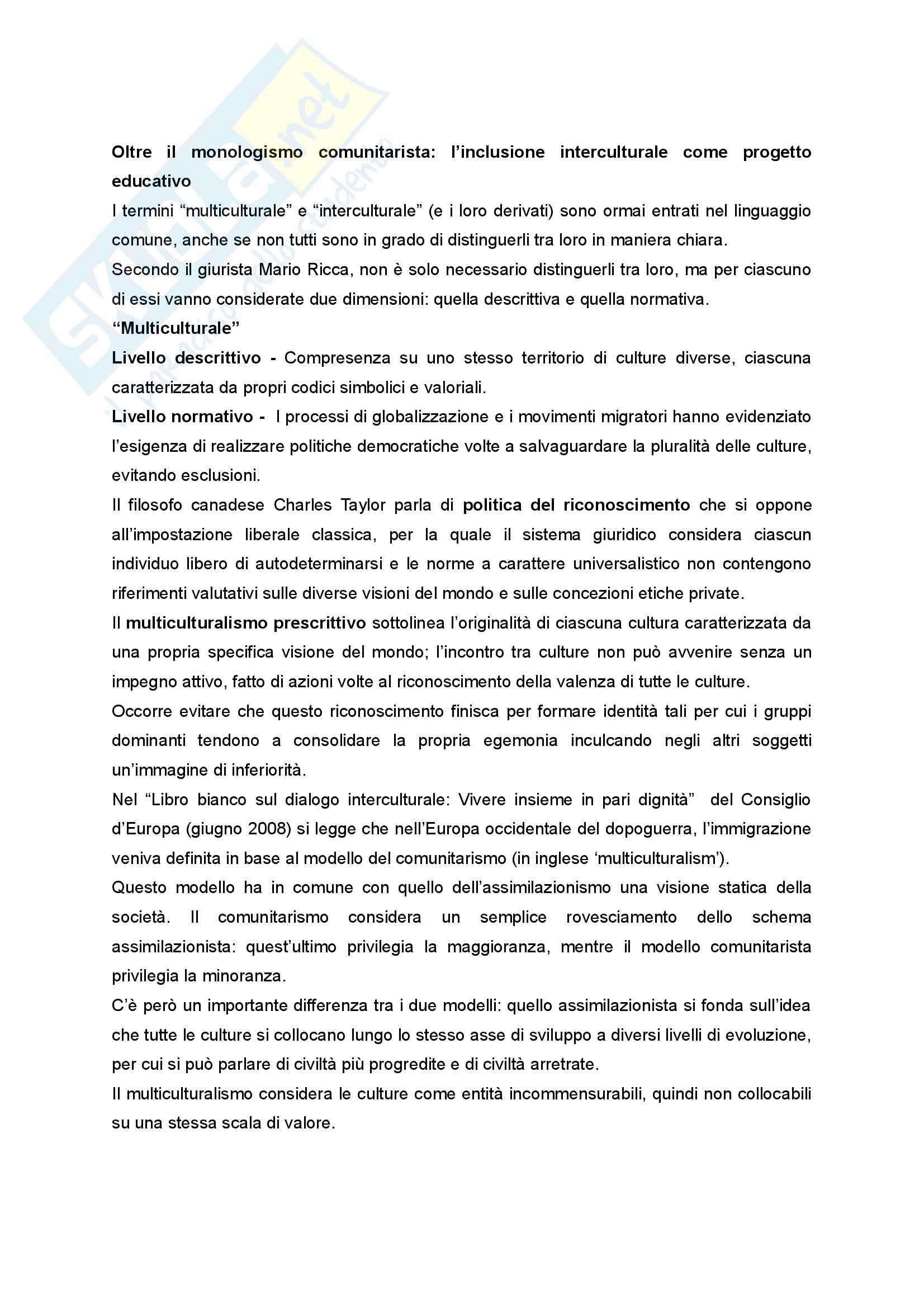Sunto di Didattica e Pedagogia dell'inclusione, prof.ssa Cristina Palmieri, libro consigliato "Pratiche educative per l'inclusione sociale" a cura di Maura Striano Pag. 16