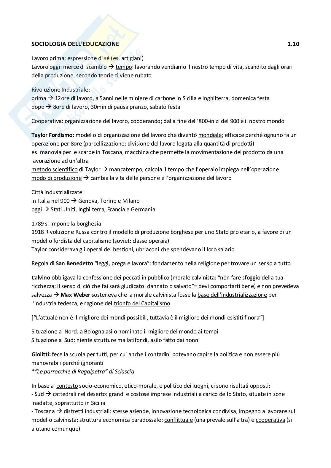Sociologia dell'educazione (B024297) - Kit completo, parziale e orale | SFP Notes Vol. 21 Pag. 1
