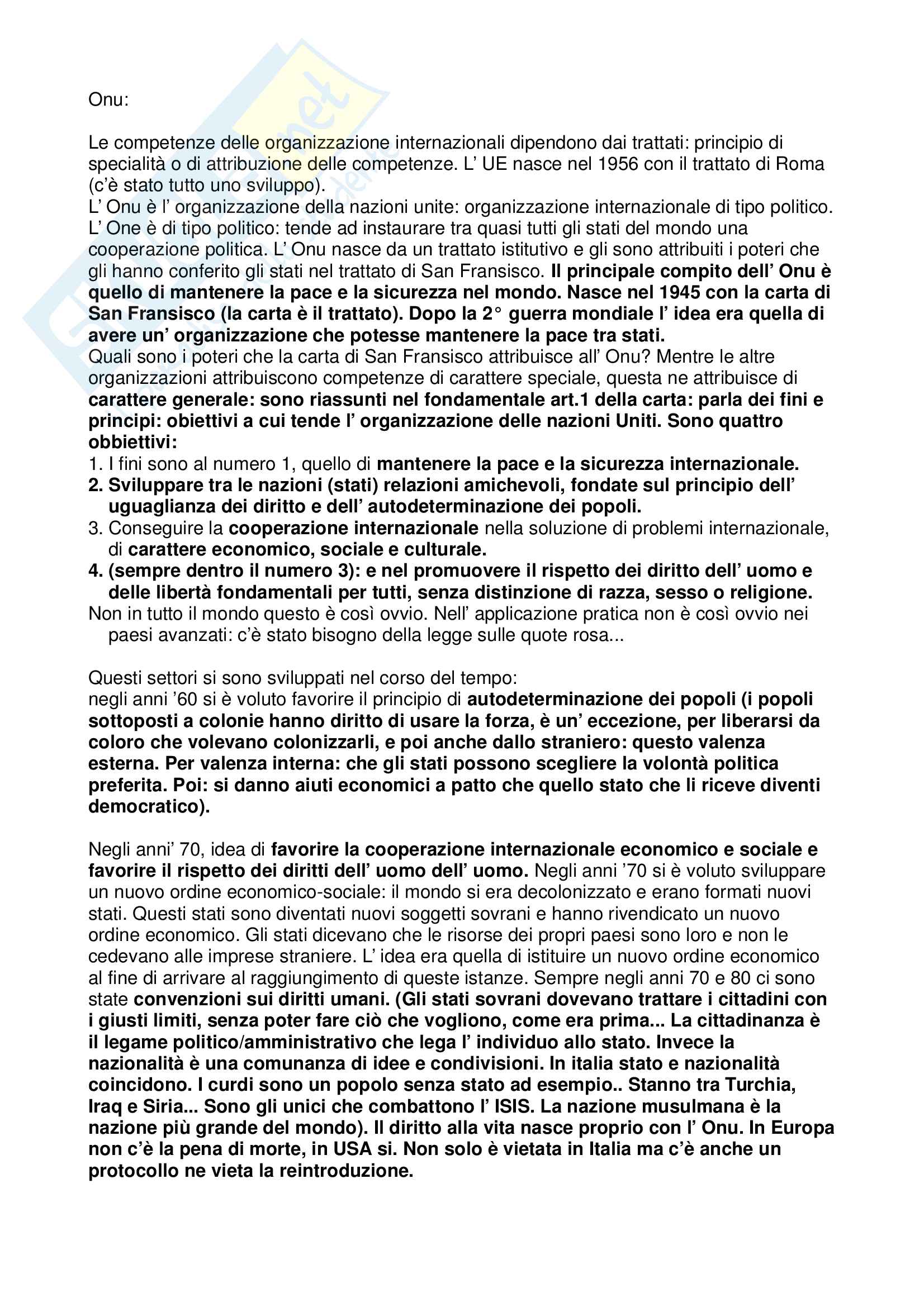 Onu: organizzazione nazioni unite Pag. 1